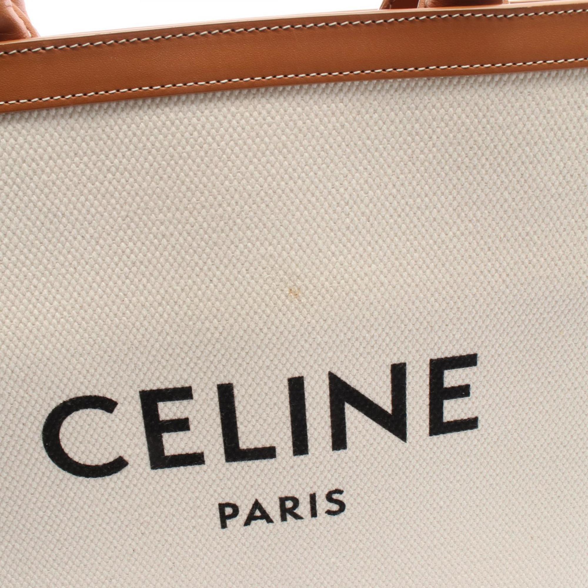 Celine Brown Ivory Canvas Leather Tote Bag (Pre-Owned)