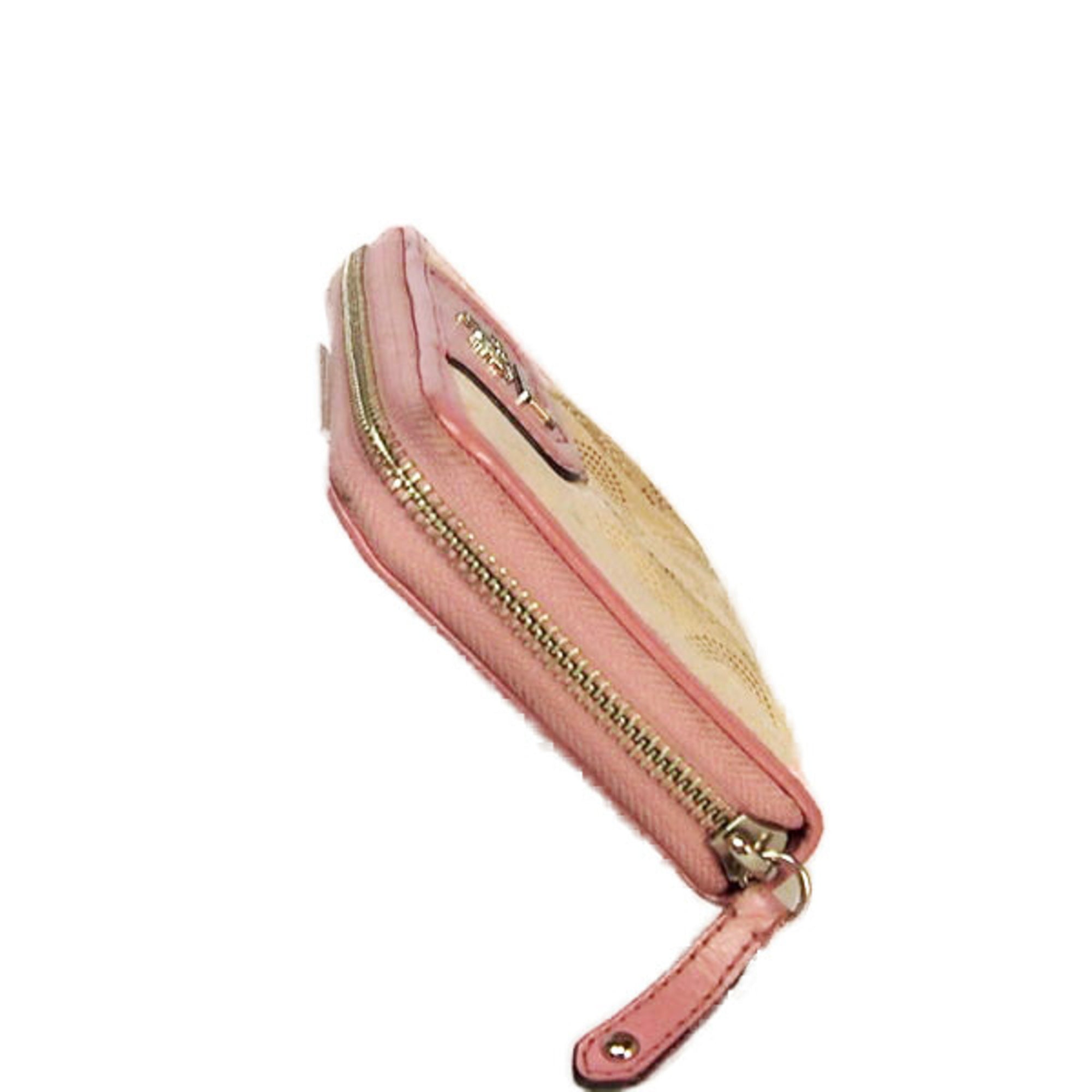Coach Beige Pink Canvas Long Wallet (Bi-Fold) (Pre-Owned)