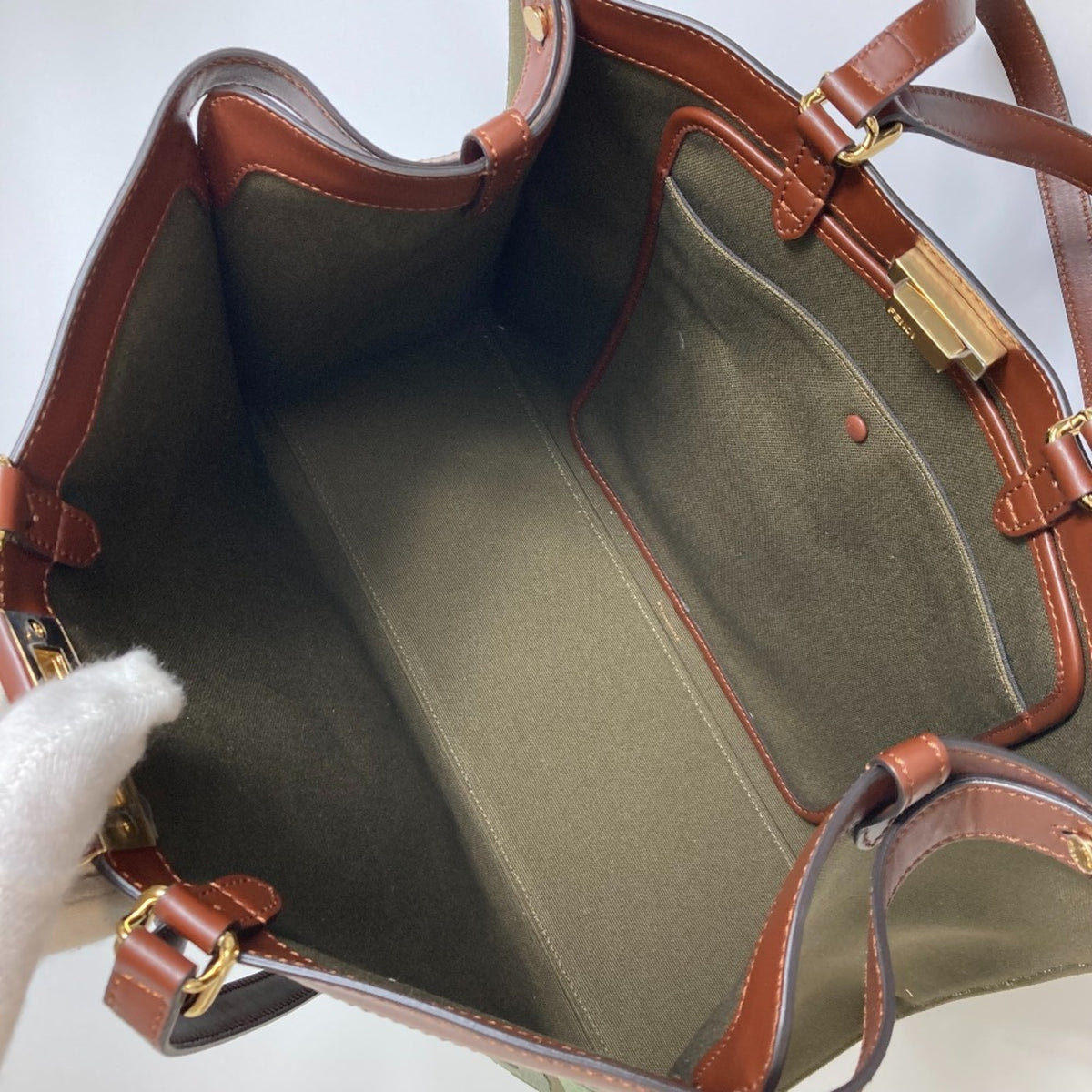 Fendi Green Cotton Shoulder Bag Tote Bag (Pre-Owned)