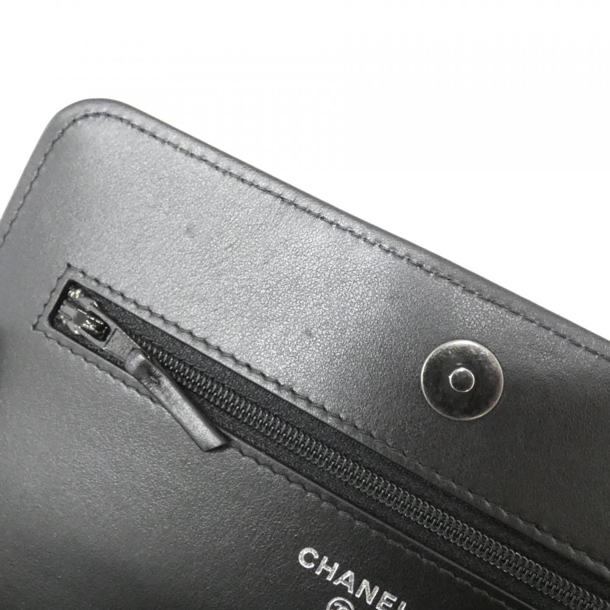 Chanel Black Grained Calfskin Chain/Shoulder Wallet (Pre-Owned)