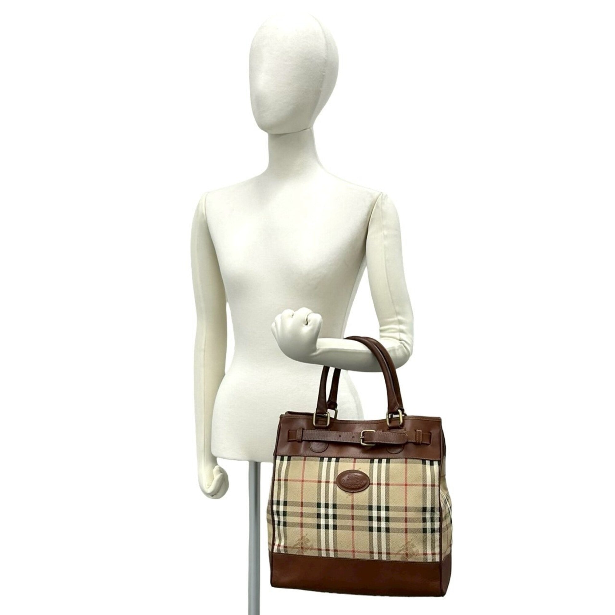 Burberry Beige Brown Leather Handbag Tote Bag (Pre-Owned)