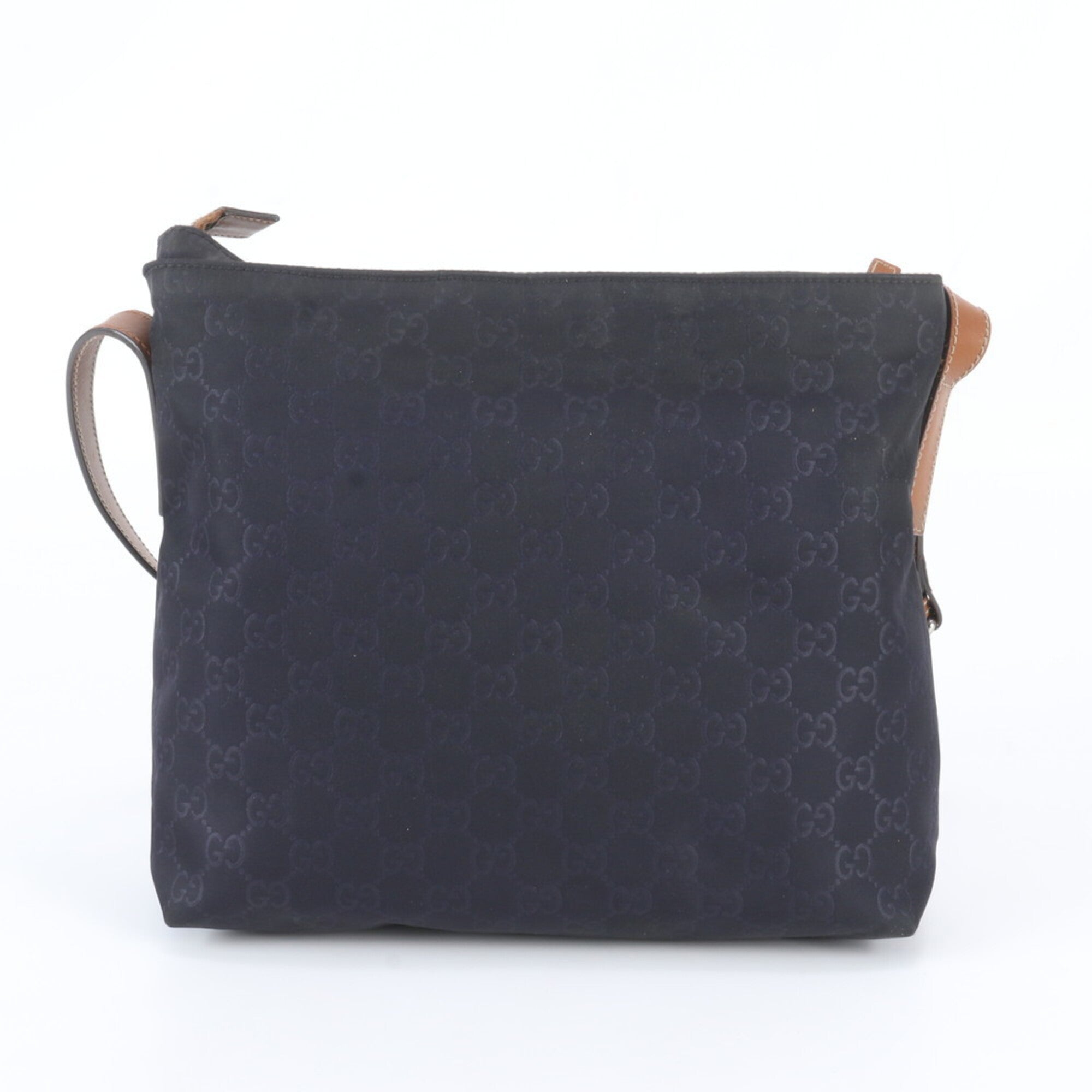 Gucci Brown Navy Leather Nylon Messenger Bag Shoulder Bag (Pre-Owned)