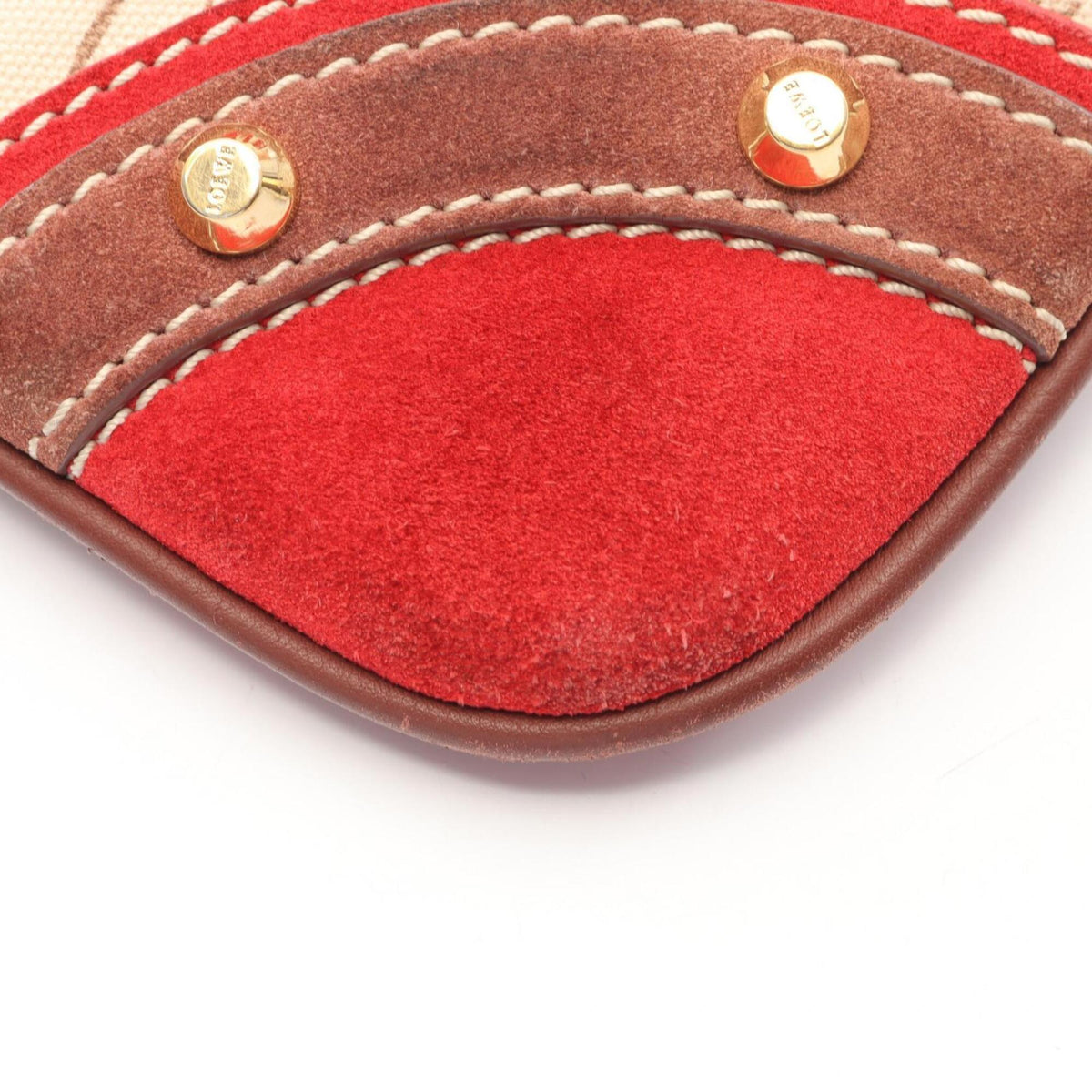 Loewe Beige Brown Red Color Canvas Suede Leather Handbag Shoulder Bag (Pre-Owned)