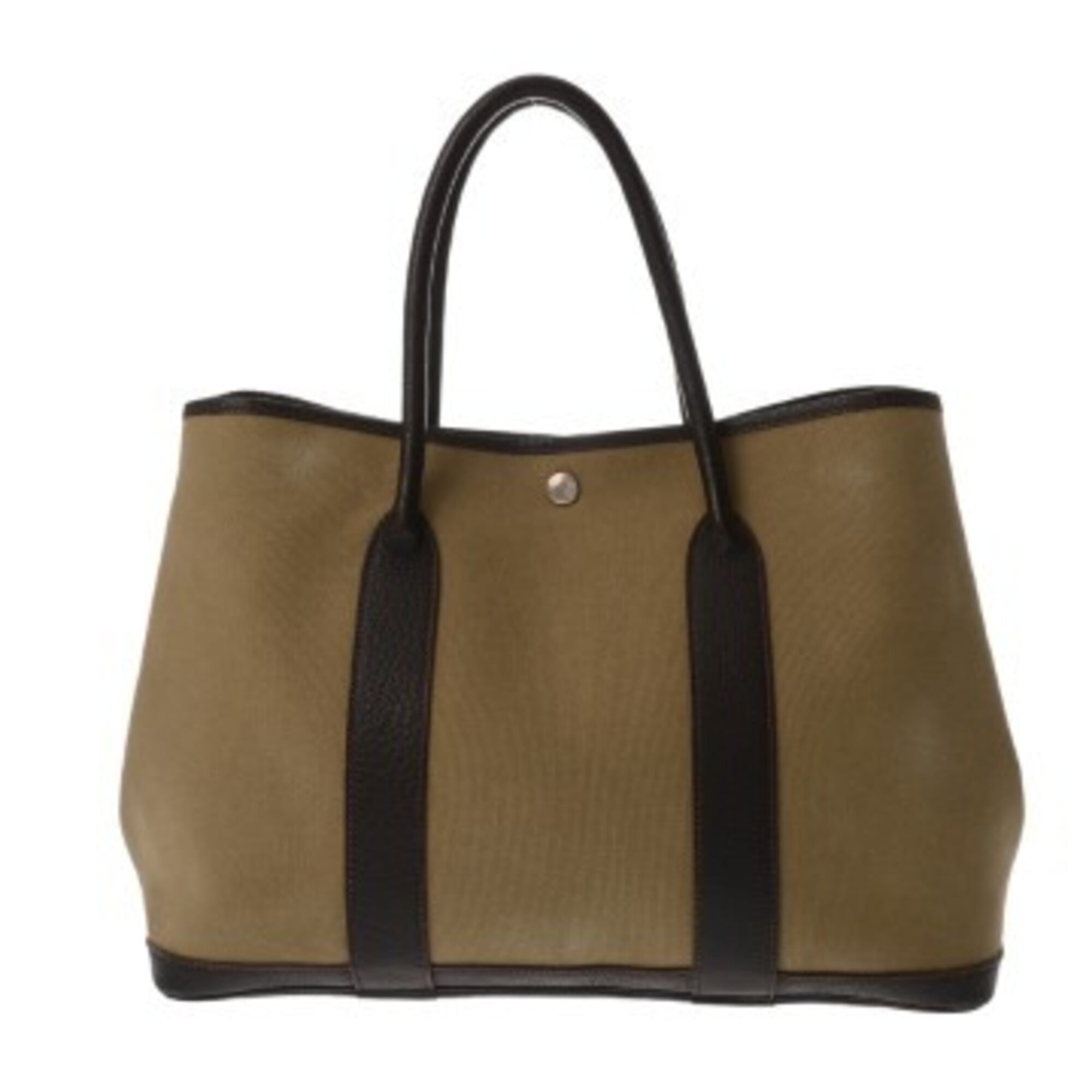 Hermes Garden Khaki Brown Toile Officier Leather Handbag (Pre-Owned)