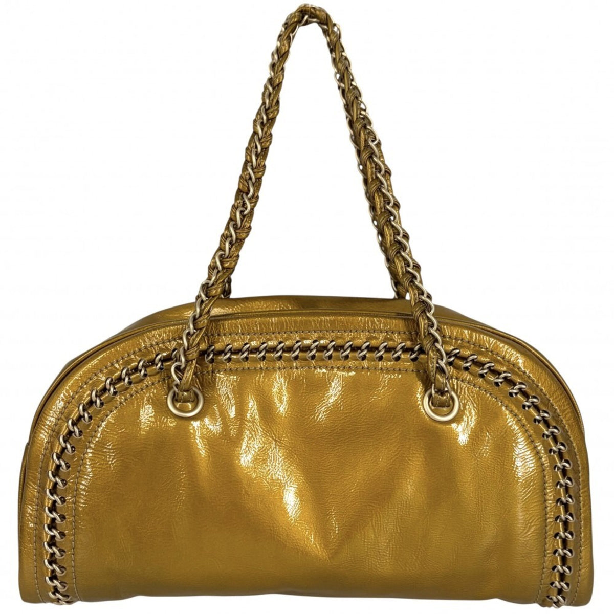 Chanel Gold Leather Boston Bag Handbag (Pre-Owned)