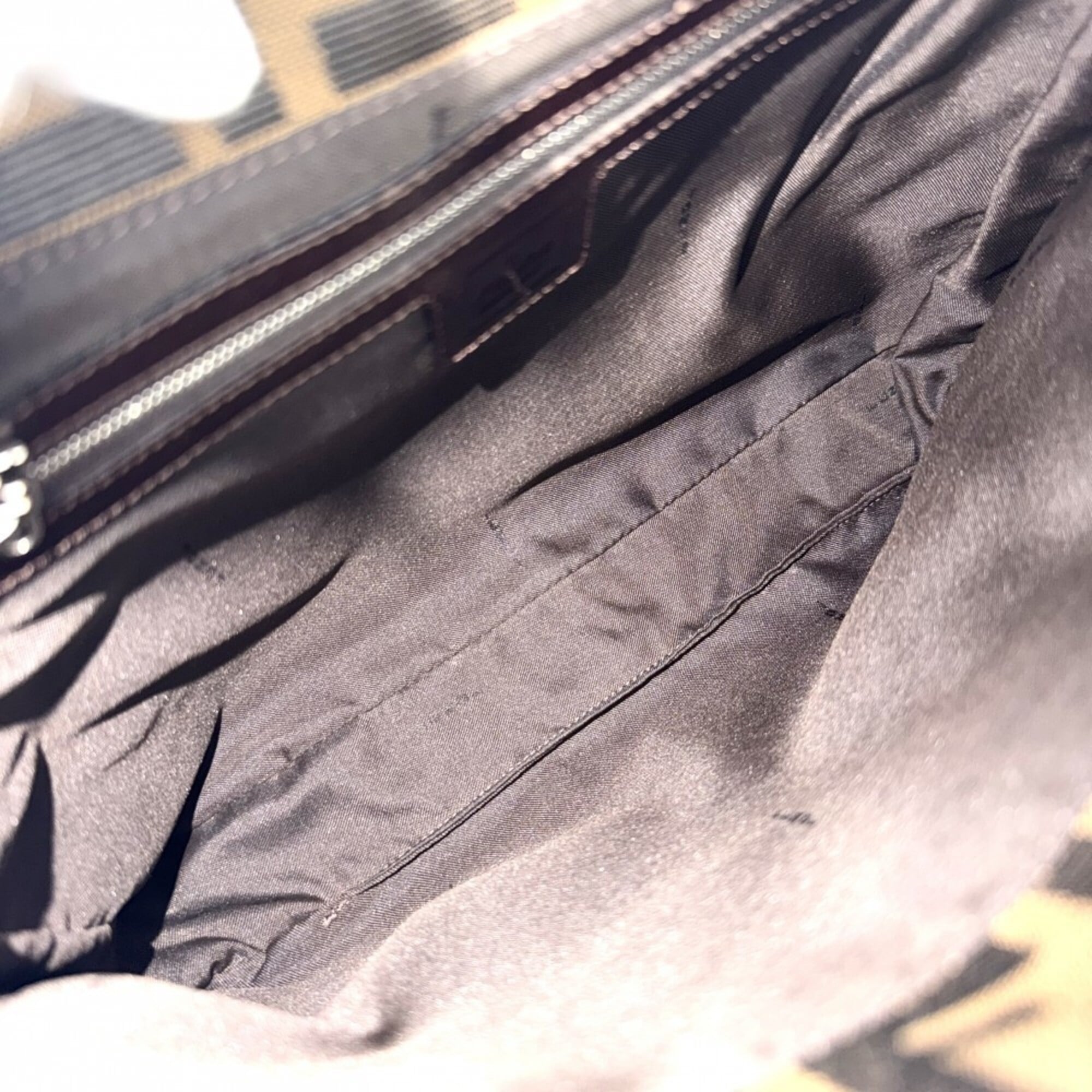 Fendi Zucca Brown Canvas Leather Shoulder Bag (Pre-Owned)