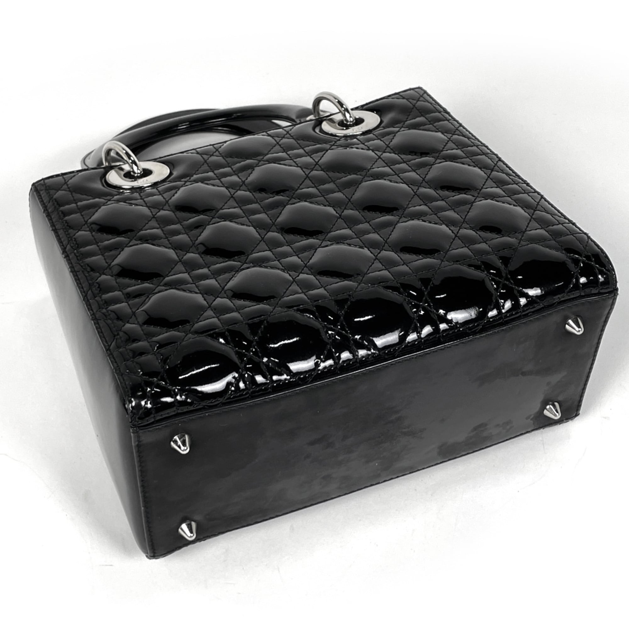 Christian Dior Lady Dior Black Patent Leather Handbag (Pre-Owned)