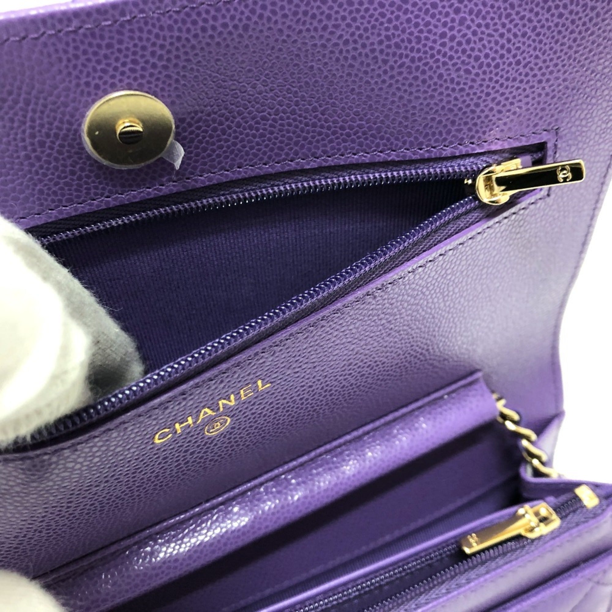 Chanel Matelasse Purple Caviar Leather Shoulder Bag (Pre-Owned)
