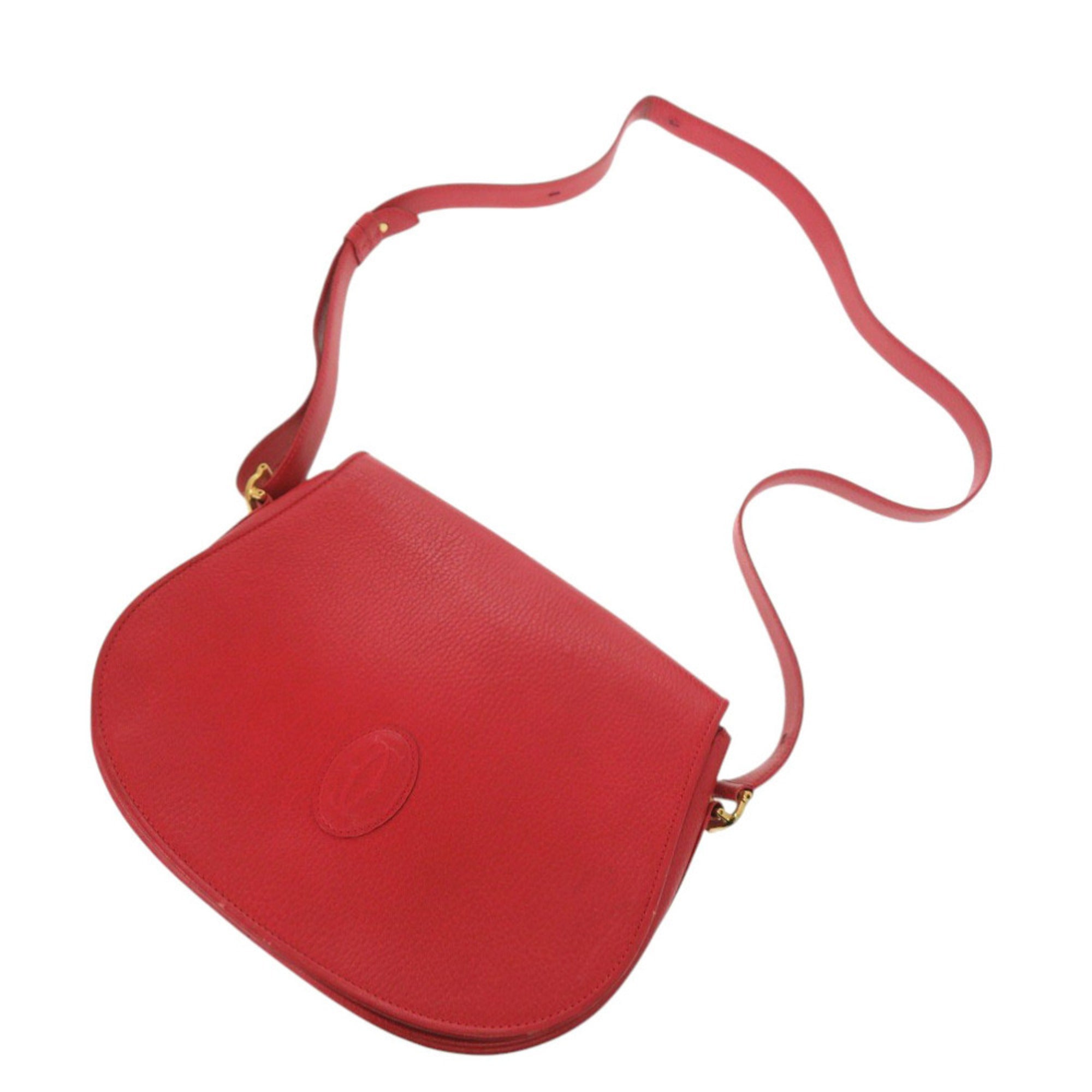 Cartier Red Color Leather Shoulder Bag (Pre-Owned)