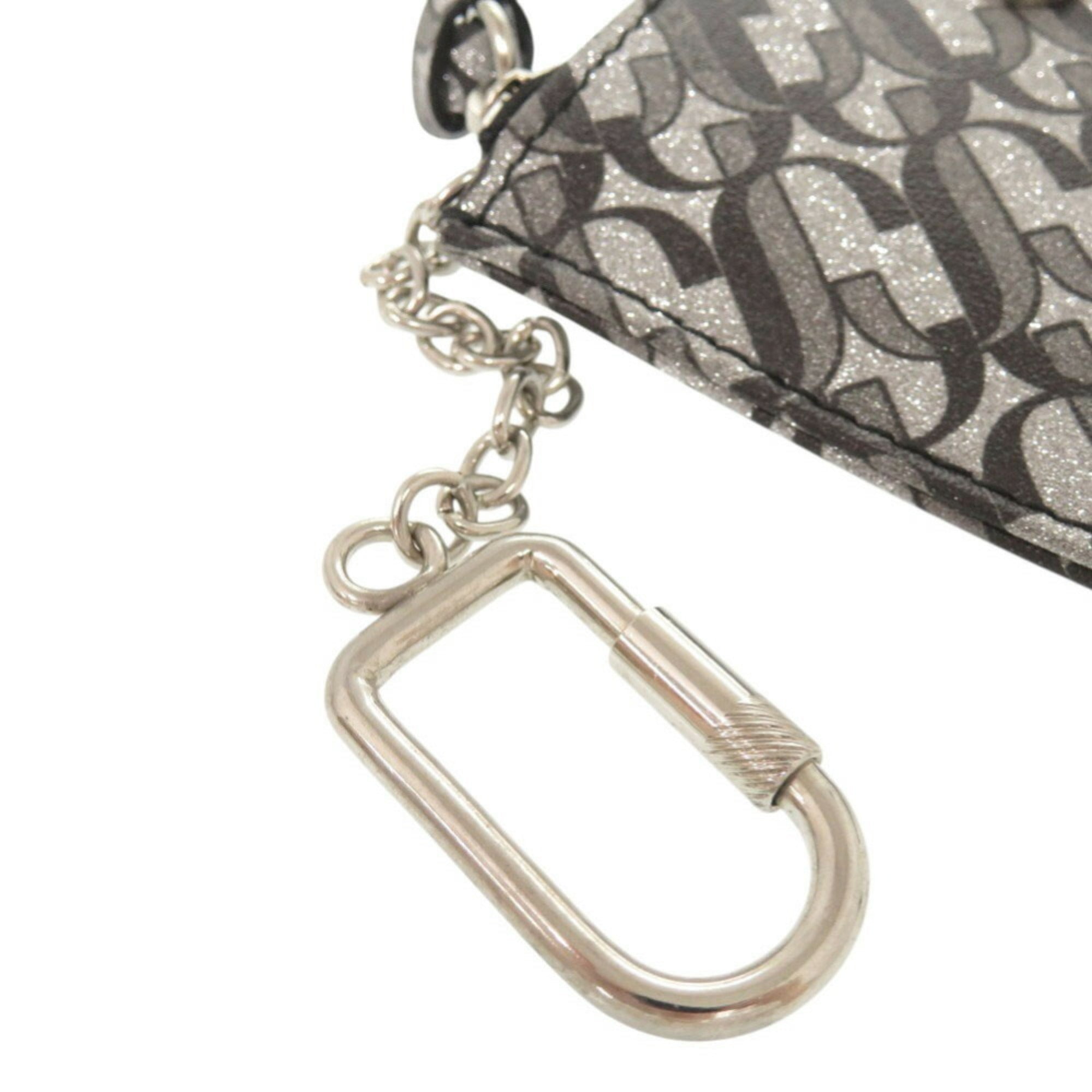 Jimmy Choo Silver Black Gray Leather Coin Purse/Coin Case (Pre-Owned)