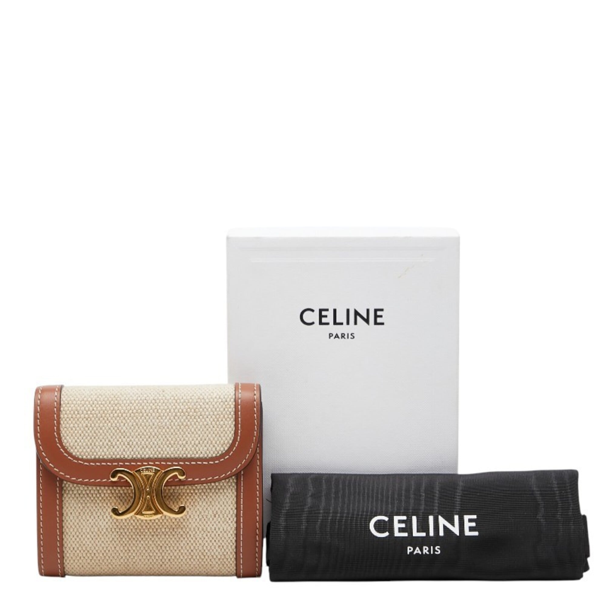 Celine Beige Brown Canvas Leather Wallet (Bi-Fold) (Pre-Owned)