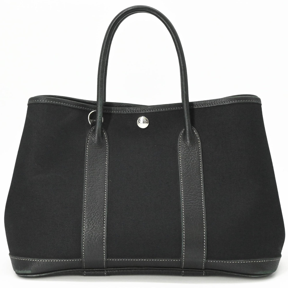 Hermes Garden Black Toile Officier Handbag Tote Bag (Pre-Owned)