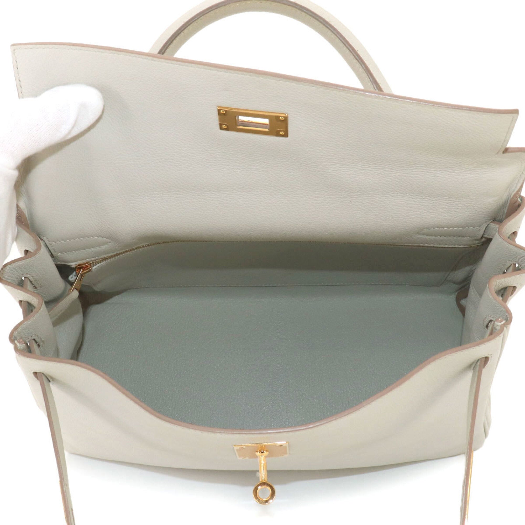 Hermes White Evercalf Leather Handbag Shoulder Bag (Pre-Owned)
