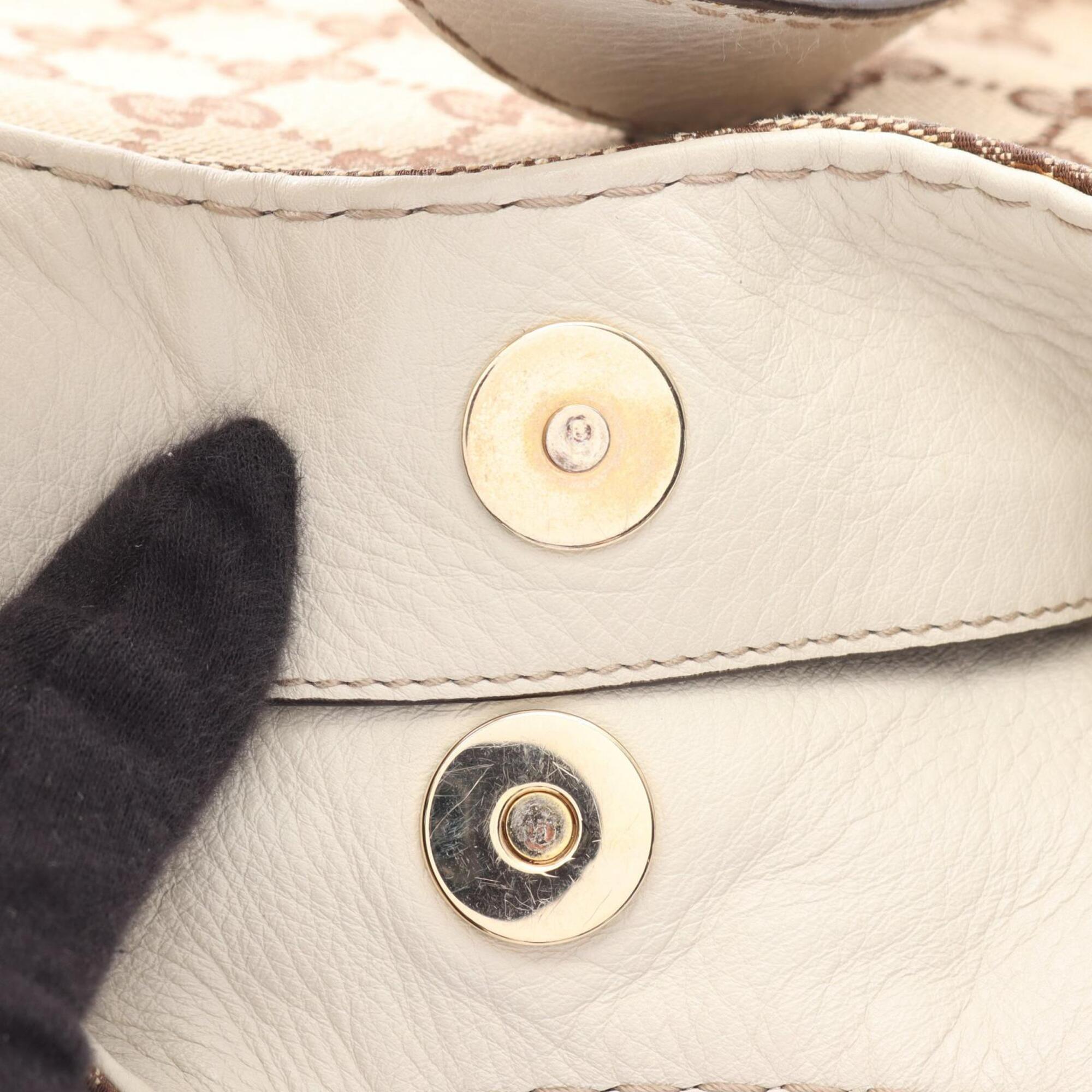 Gucci Beige Ivory Canvas Leather Shoulder Bag (Pre-Owned)