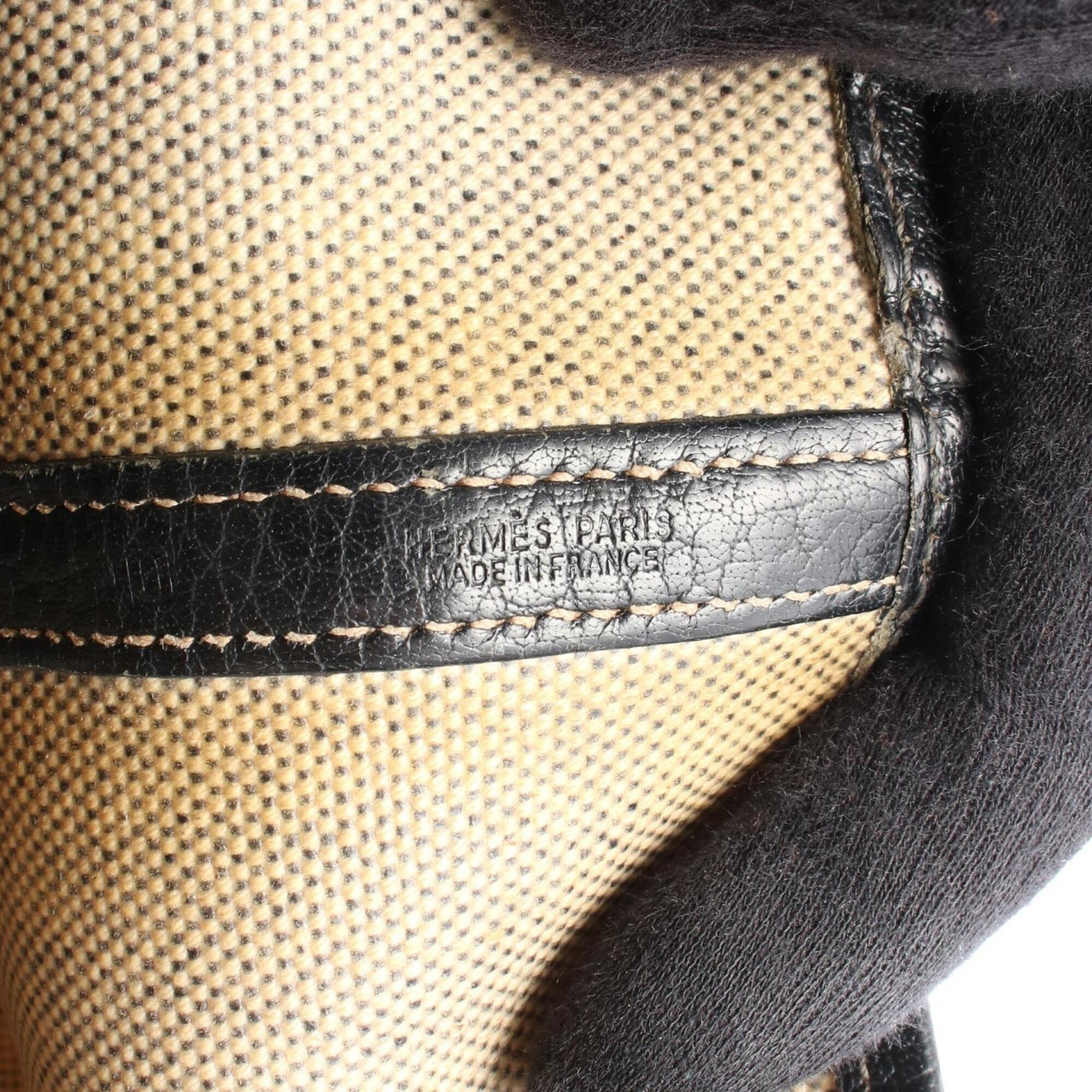 Hermes Black Gray Toile H Buffalo Leather Handbag Tote Bag (Pre-Owned)