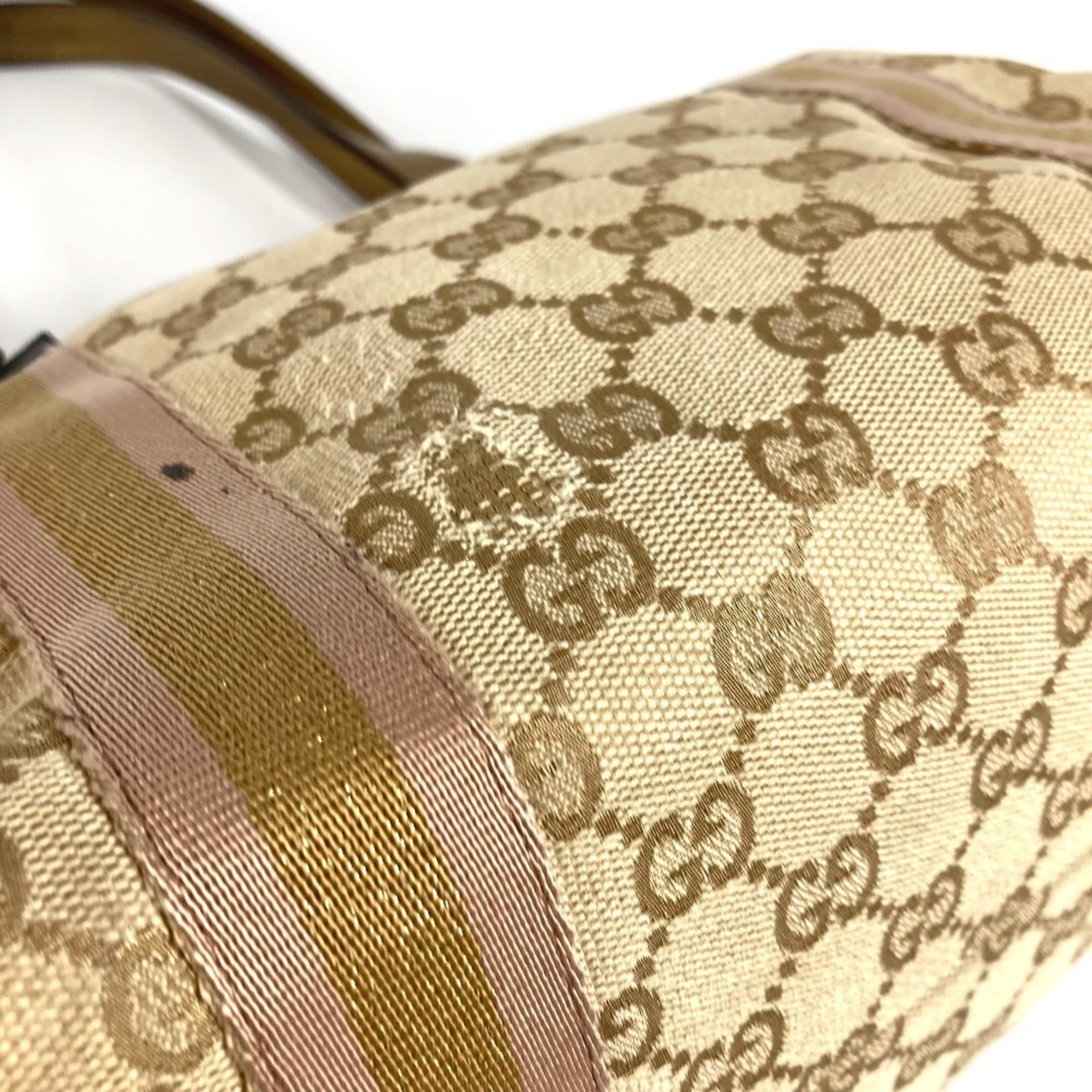 Gucci Beige Gg Canvas Leather Shoulder Bag Tote Bag (Pre-Owned)