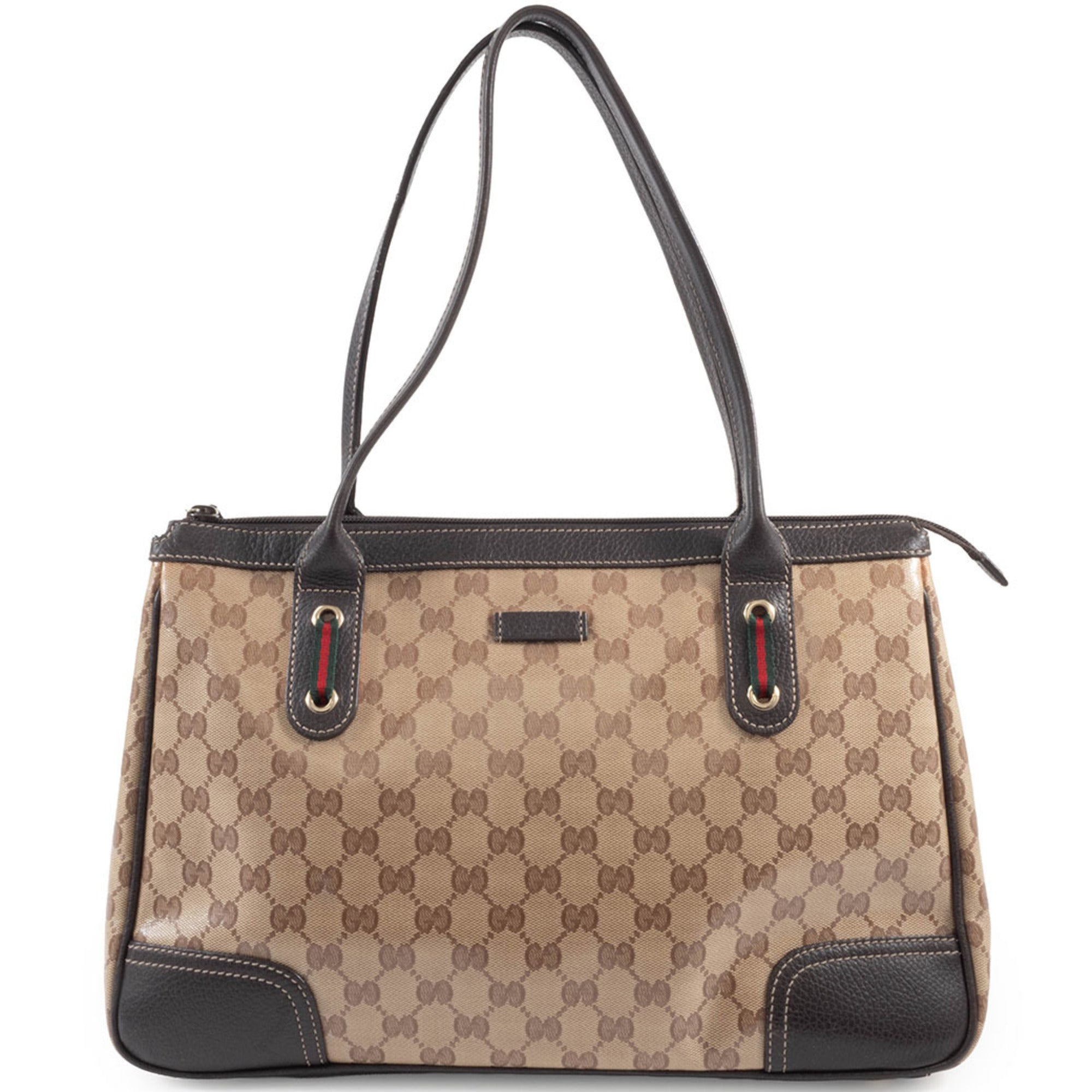 Gucci Gg Crystal Beige Brown Pvc Leather Tote Bag (Pre-Owned)