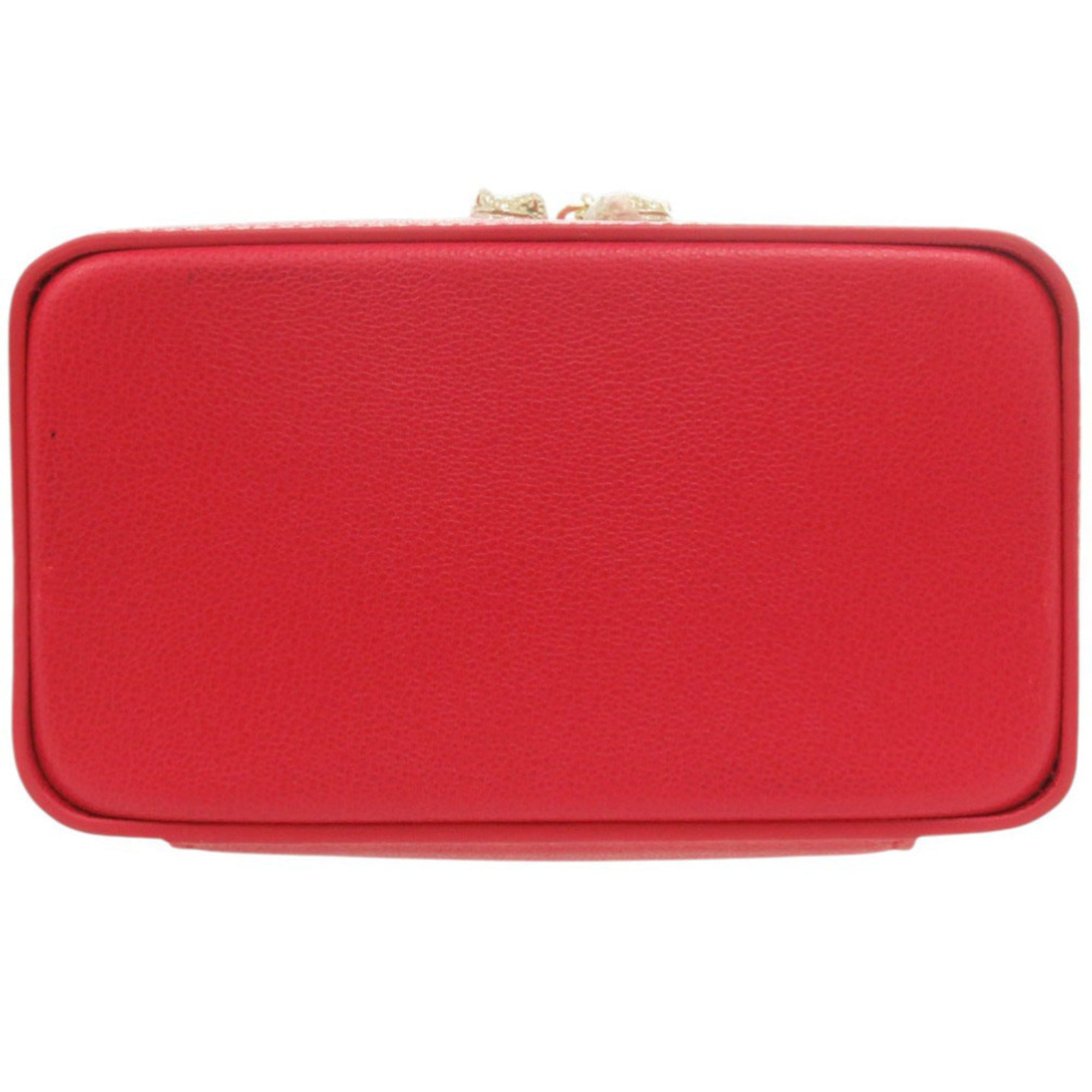 Bvlgari Red Color Leather Handbag Vanity Bag (Pre-Owned)