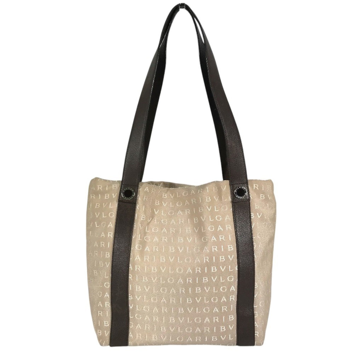 Bvlgari Logomania Beige Canvas Leather Shoulder Bag Tote Bag (Pre-Owned)