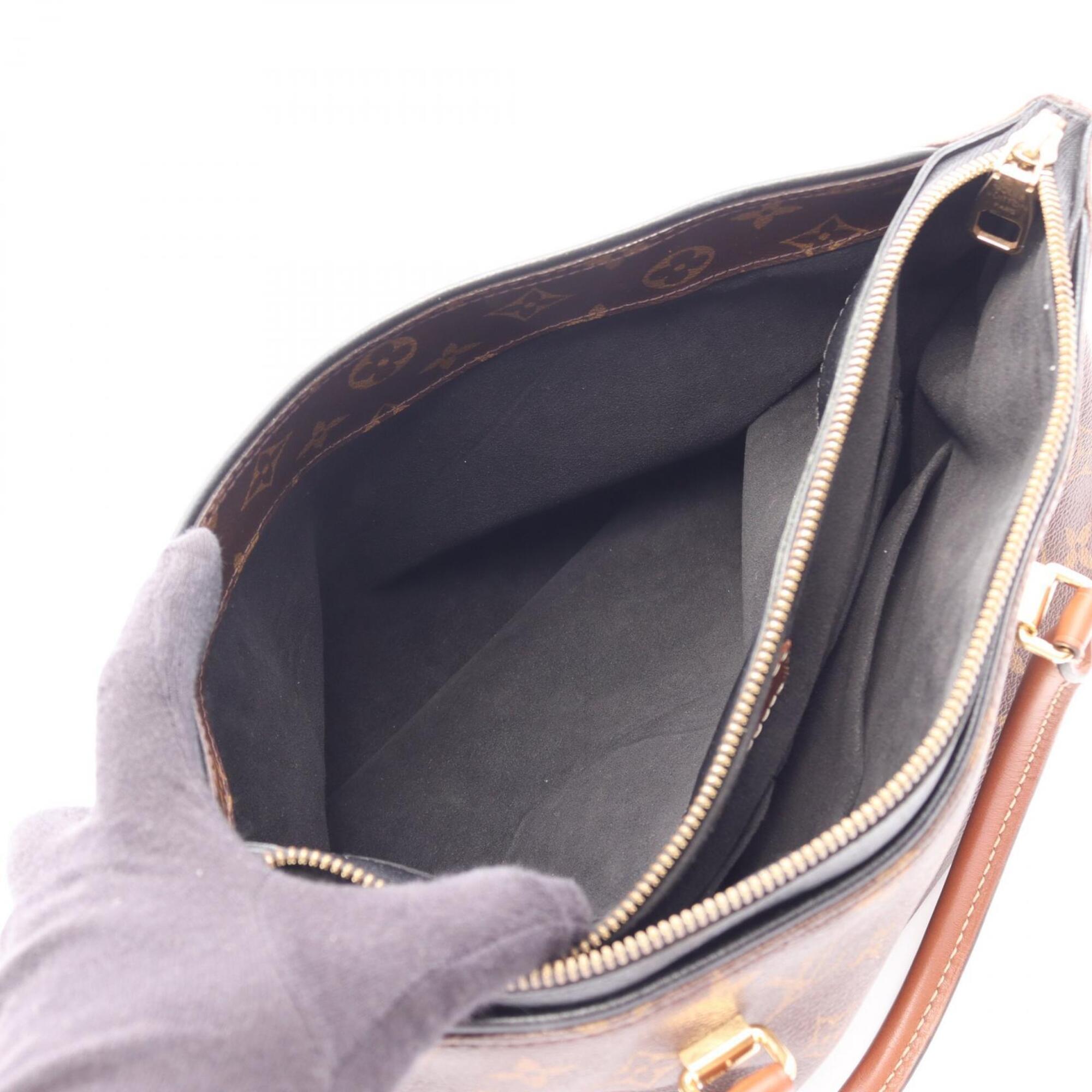 Louis Vuitton Black Brown Coated Canvas Leather Handbag (Pre-Owned)