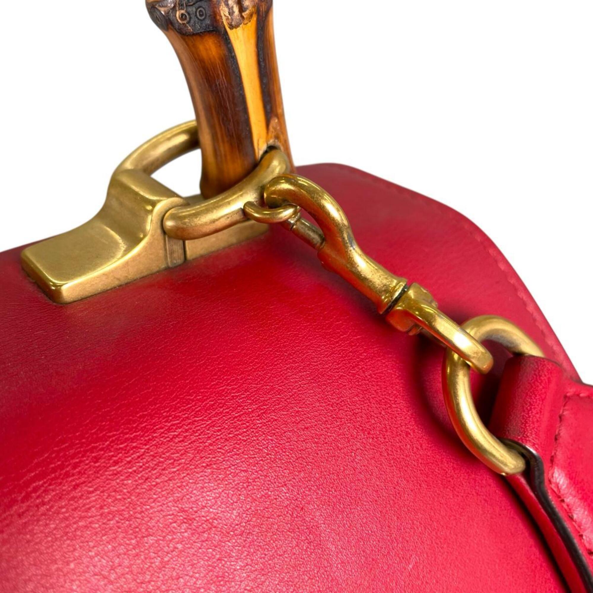 Gucci Red Color Leather Handbag Shoulder Bag (Pre-Owned)