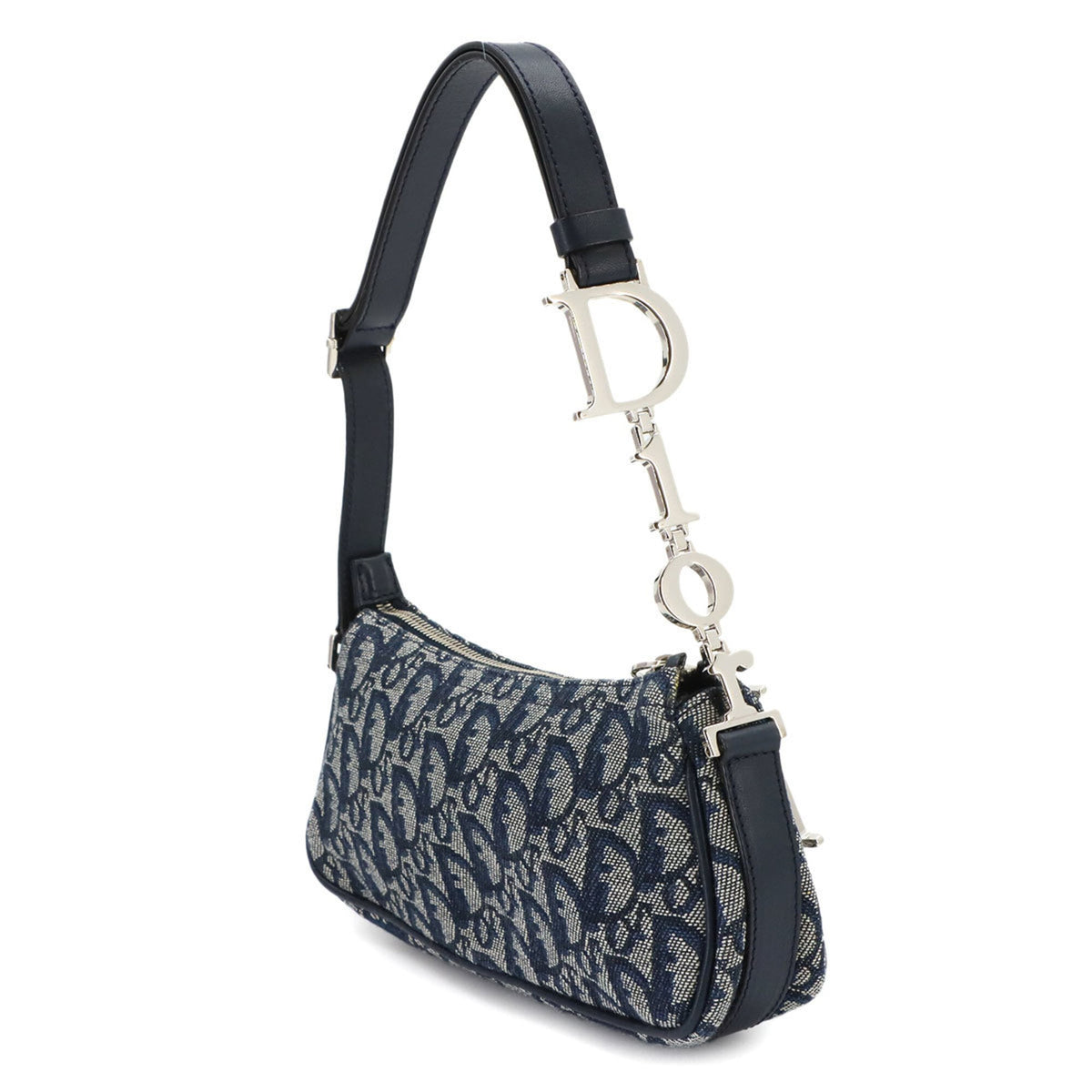 Christian Dior Navy Canvas Leather Handbag Shoulder Bag (Pre-Owned)