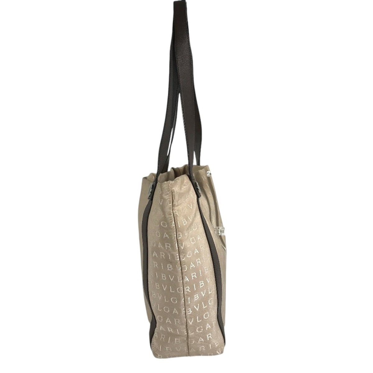Bvlgari Logomania Beige Canvas Leather Shoulder Bag Tote Bag (Pre-Owned)