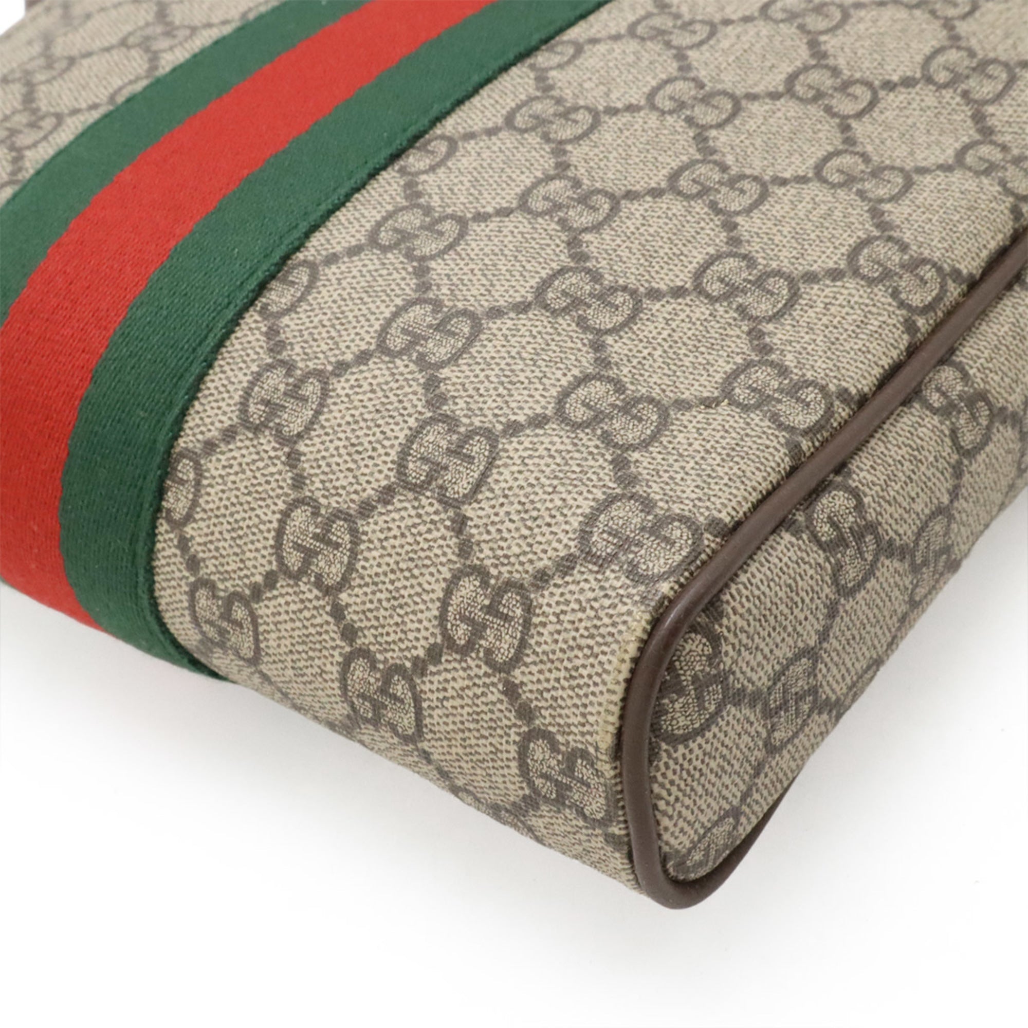 Gucci Sherry Line Beige Green Red Color Gg Supreme Leather Handbag (Pre-Owned)