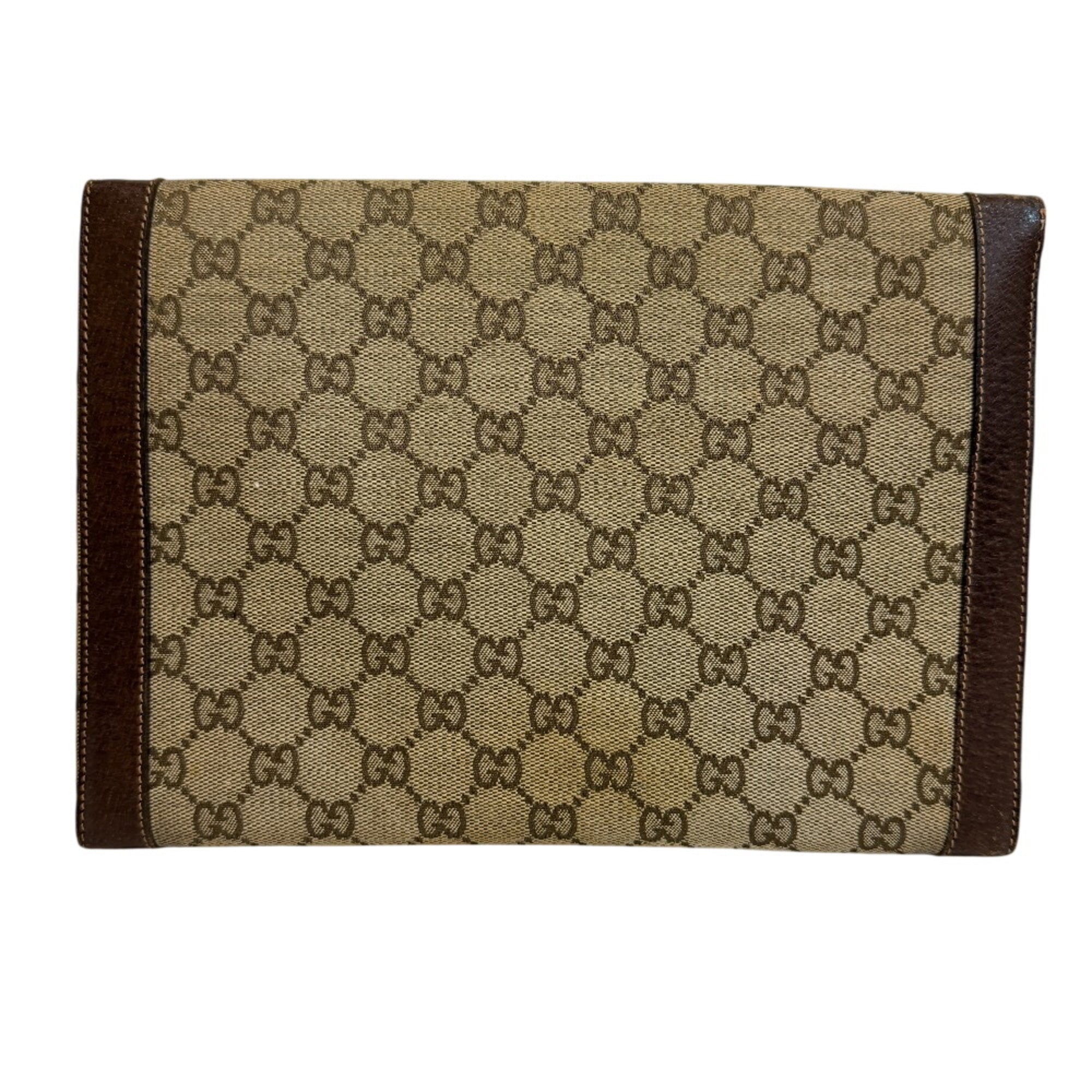 Gucci Beige Brown Canvas Leather Clutch Bag Pouch (Pre-Owned)