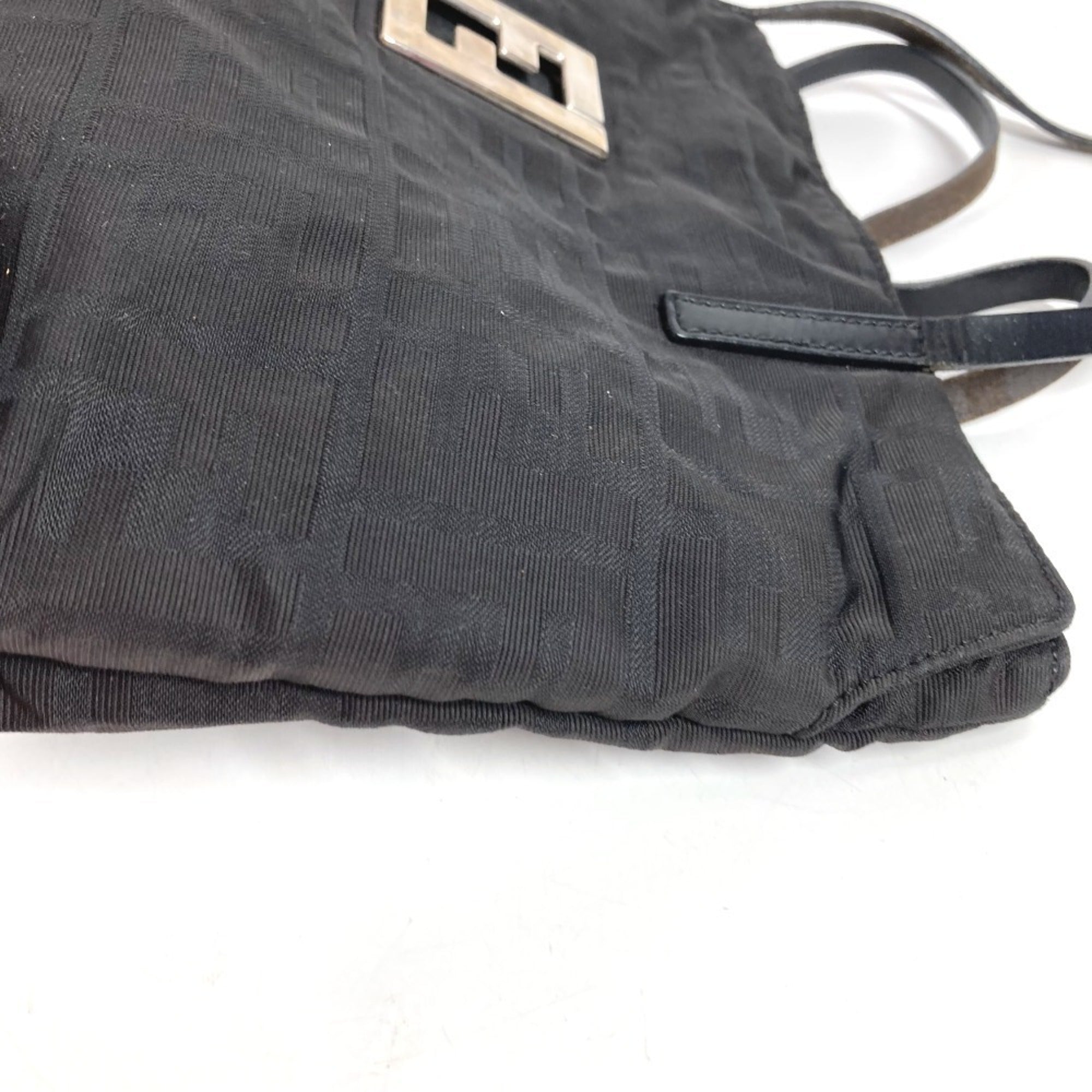 Fendi Black Leather Nylon Handbag Tote Bag (Pre-Owned)