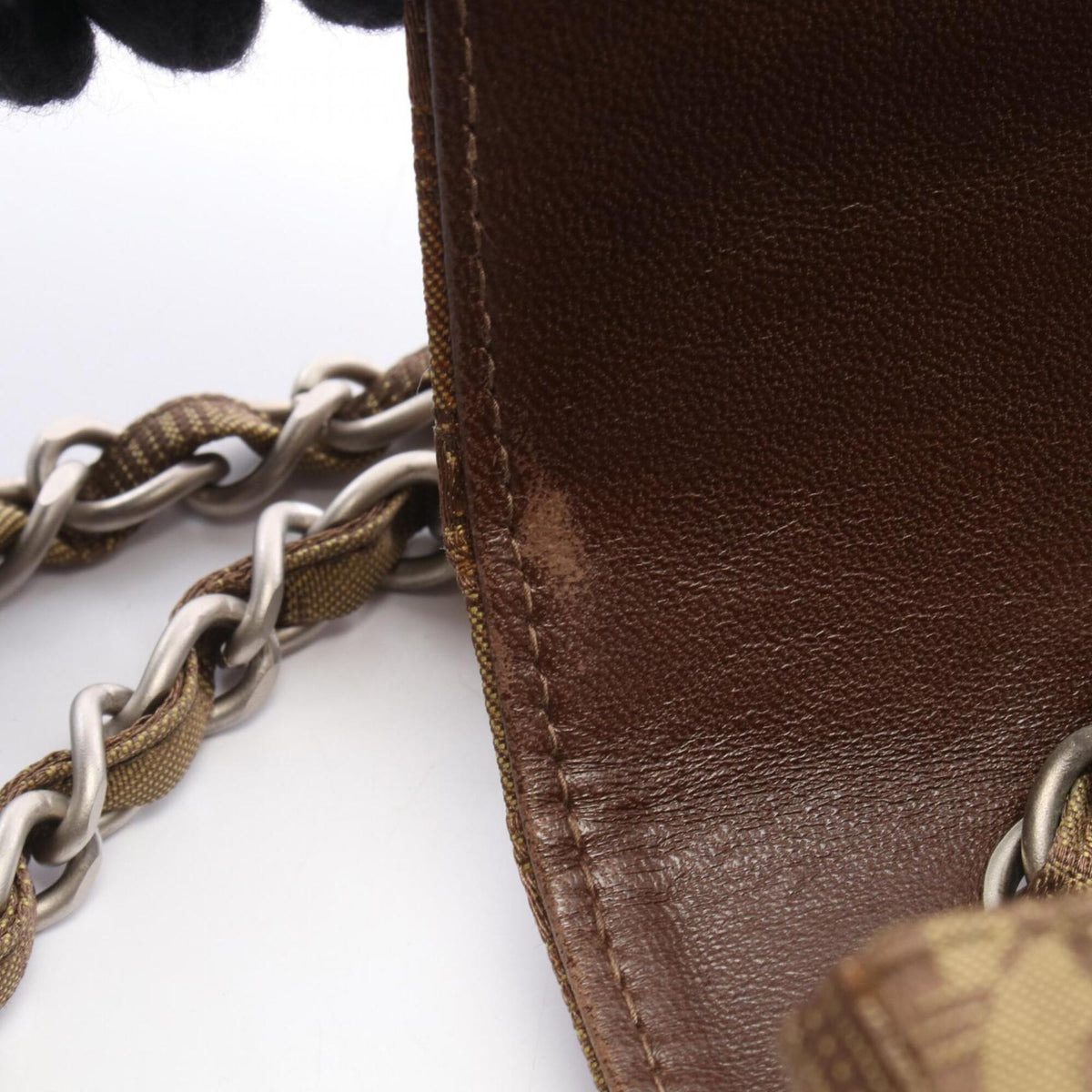 Chanel Khaki Leather Nylon Canvas Handbag Shoulder Bag (Pre-Owned)