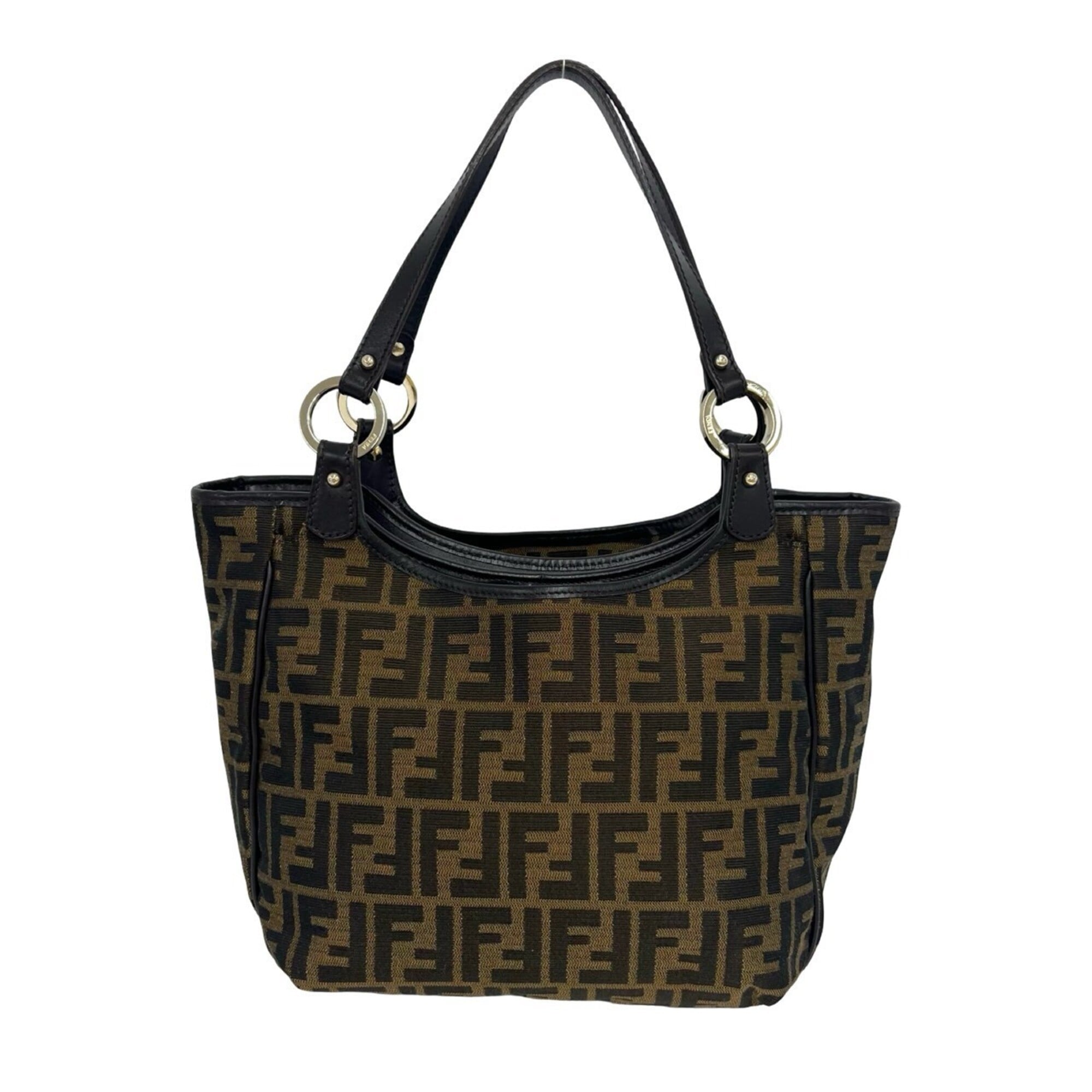 Fendi Black Brown Canvas Leather Handbag Tote Bag (Pre-Owned)