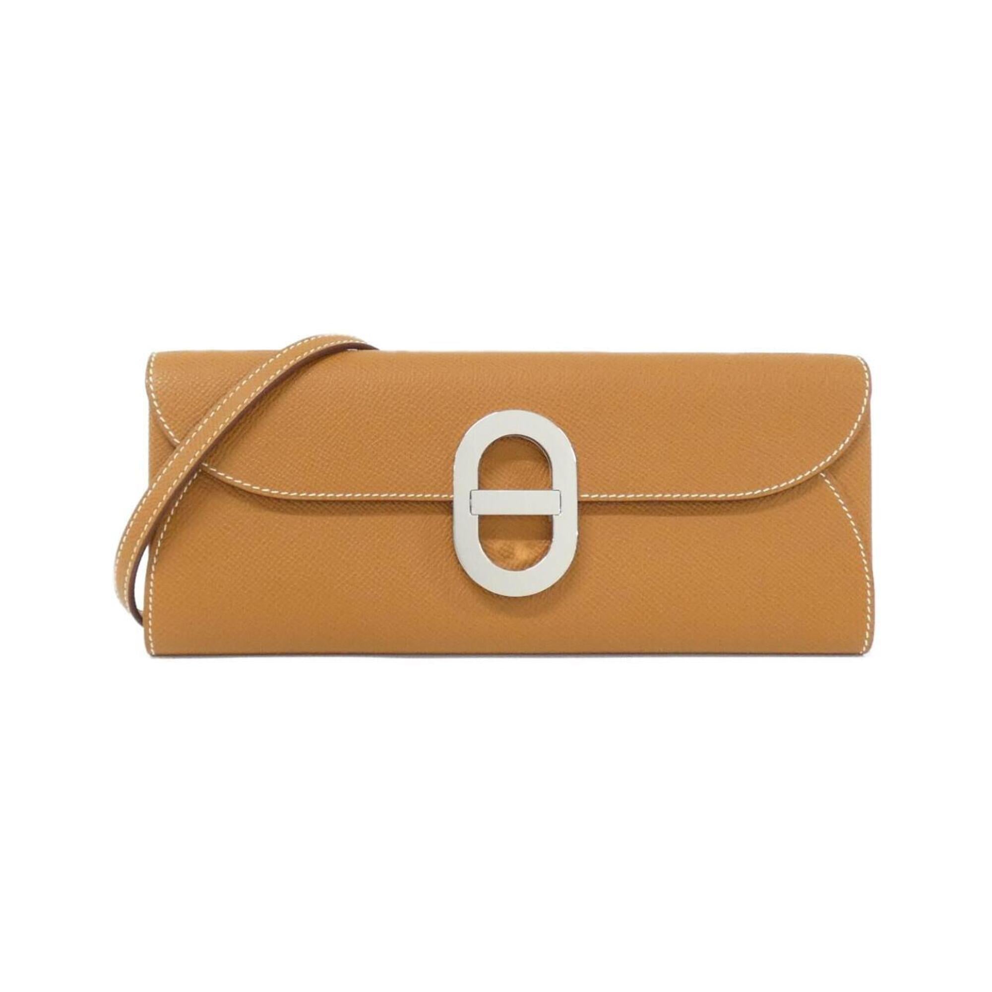 Hermes Brown Gold Brown Epsom Leather Chain/Shoulder Wallet (Pre-Owned)