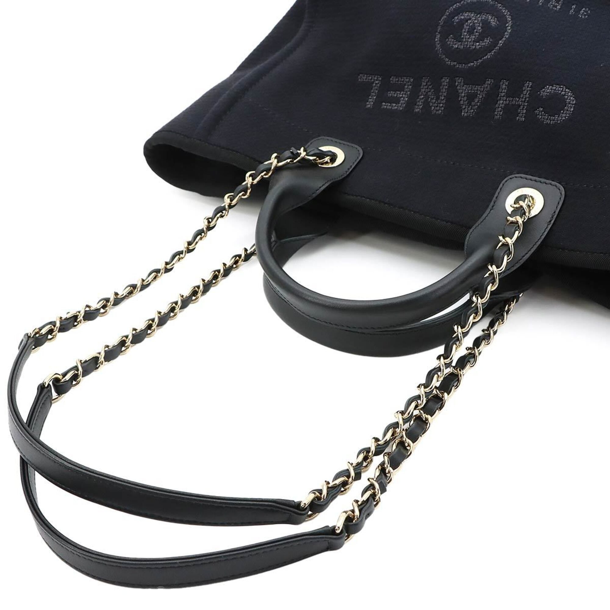 Chanel Black Canvas Leather Handbag Tote Bag (Pre-Owned)