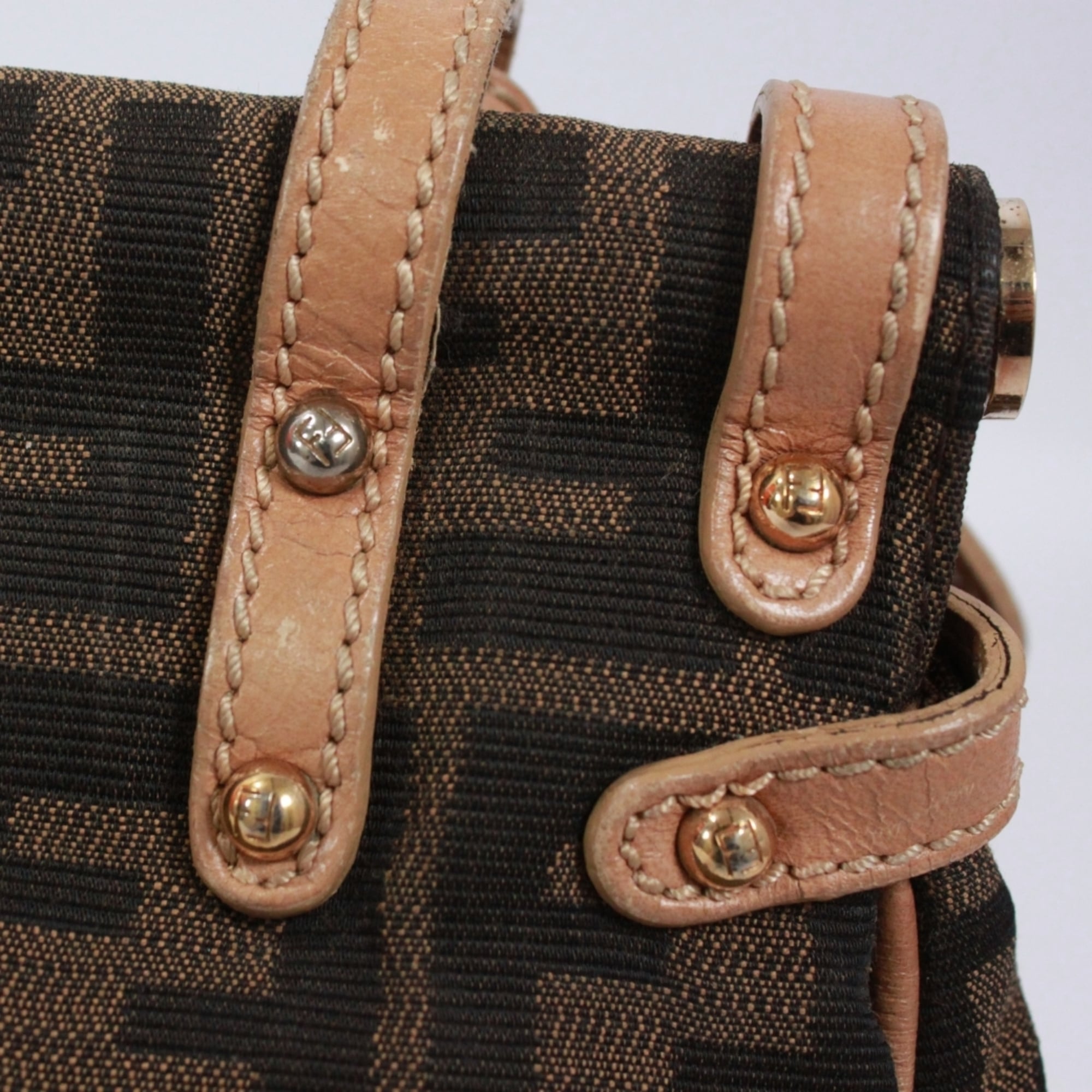 Fendi Beige Brown Canvas Leather Handbag (Pre-Owned)