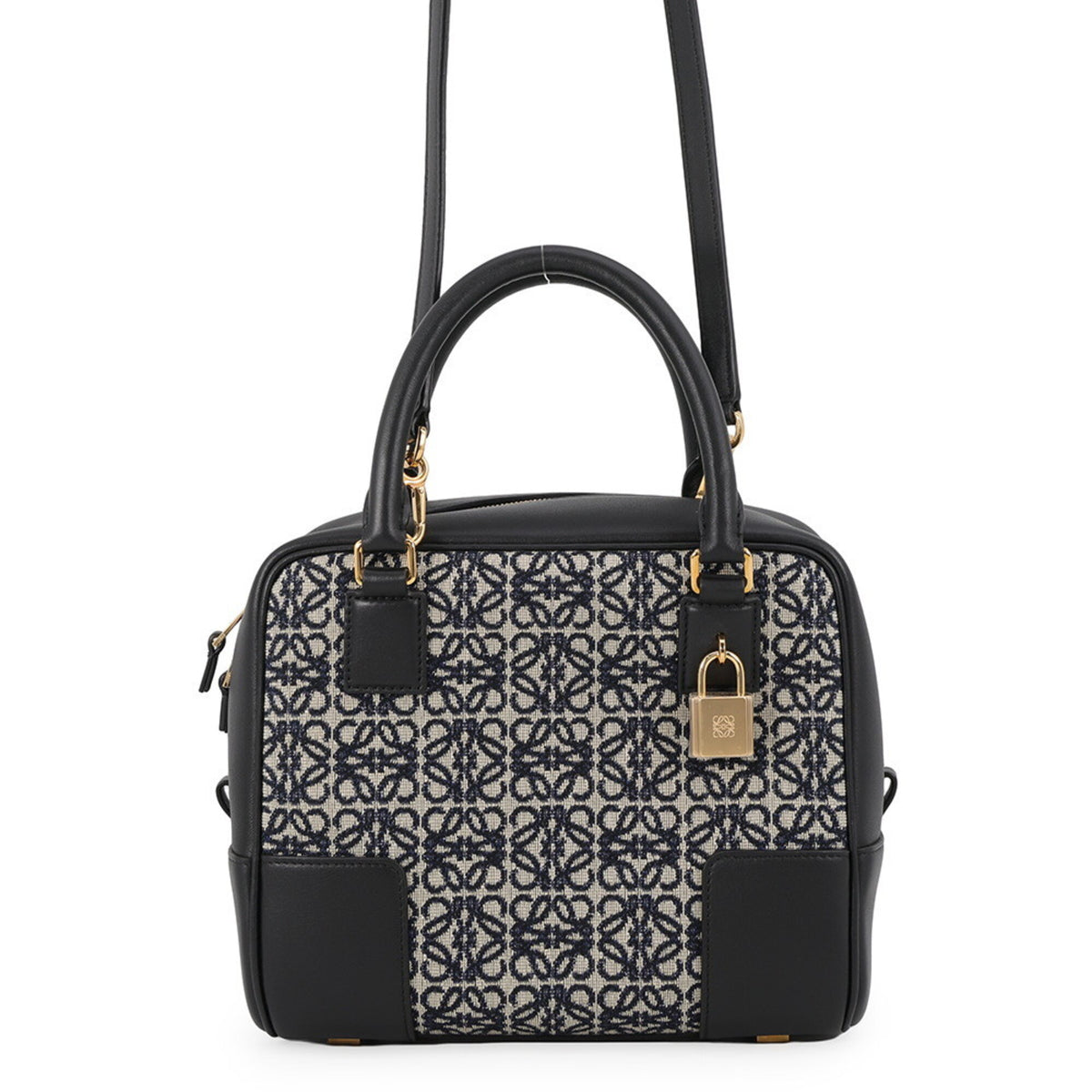 Loewe Amazona Black Gray Canvas Leather Handbag Shoulder Bag (Pre-Owned)