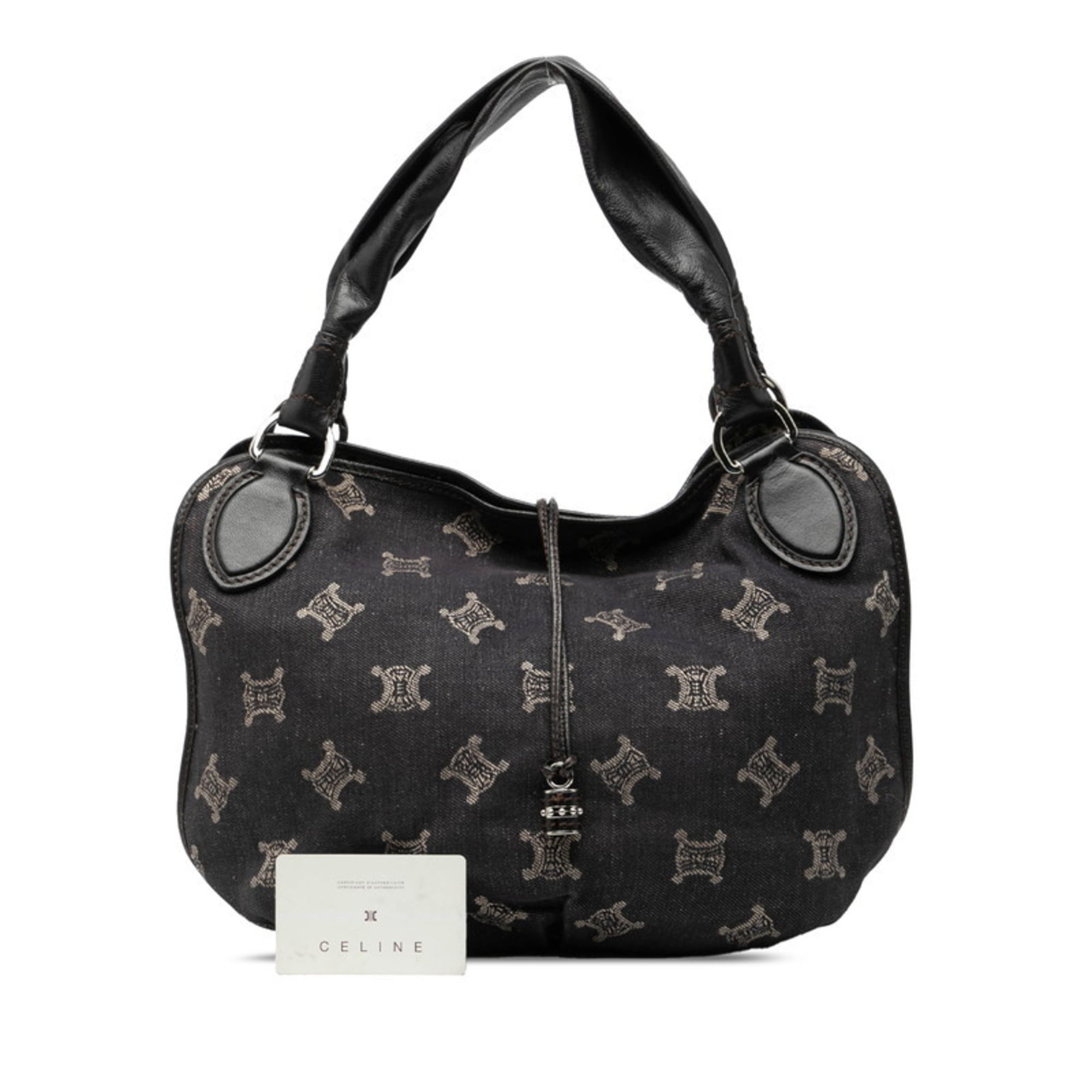 Celine Black Denim Leather Handbag Tote Bag (Pre-Owned)