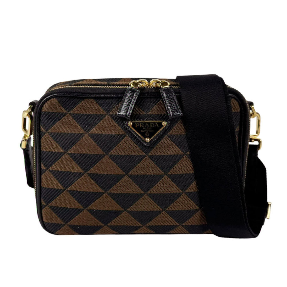 Prada Black Brown Canvas Shoulder Bag (Pre-Owned)