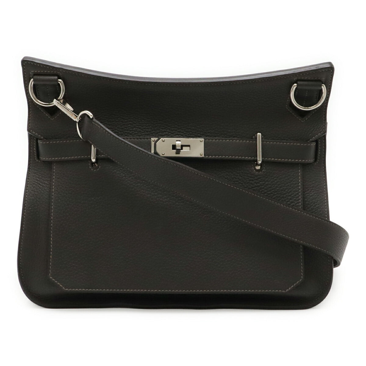 Hermes Gray Leather Handbag Shoulder Bag (Pre-Owned)