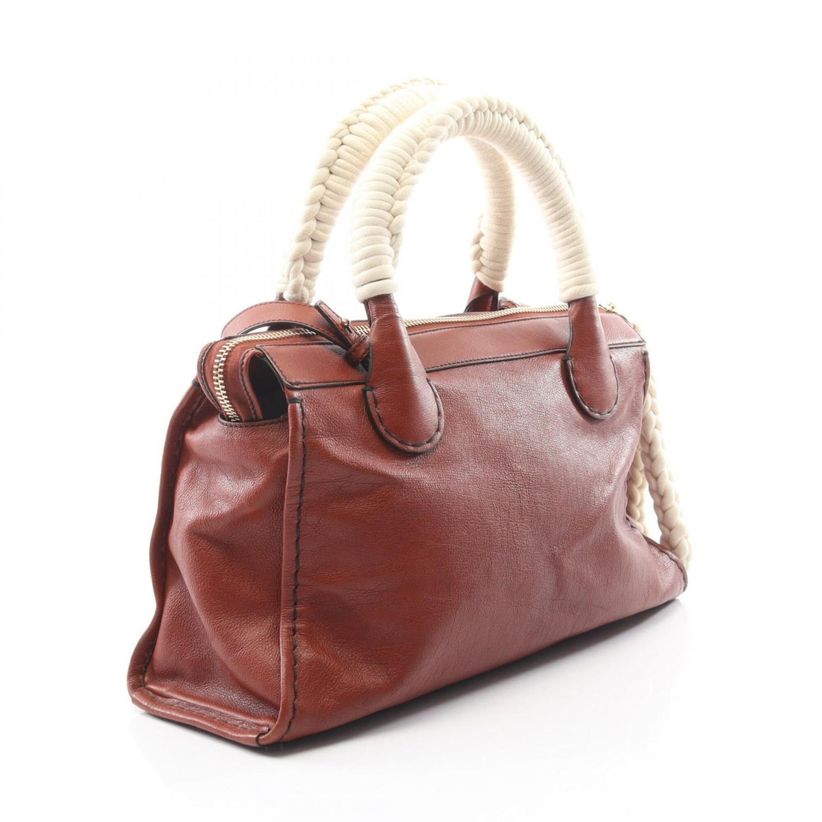Chloé Brown White Leather Cotton Handbag (Pre-Owned)