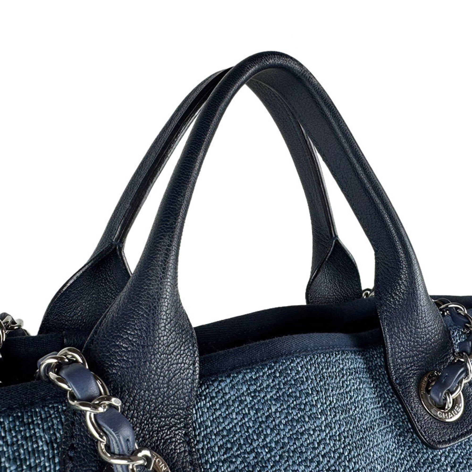 Chanel Blue Raffia Canvas Shoulder Bag Tote Bag (Pre-Owned)