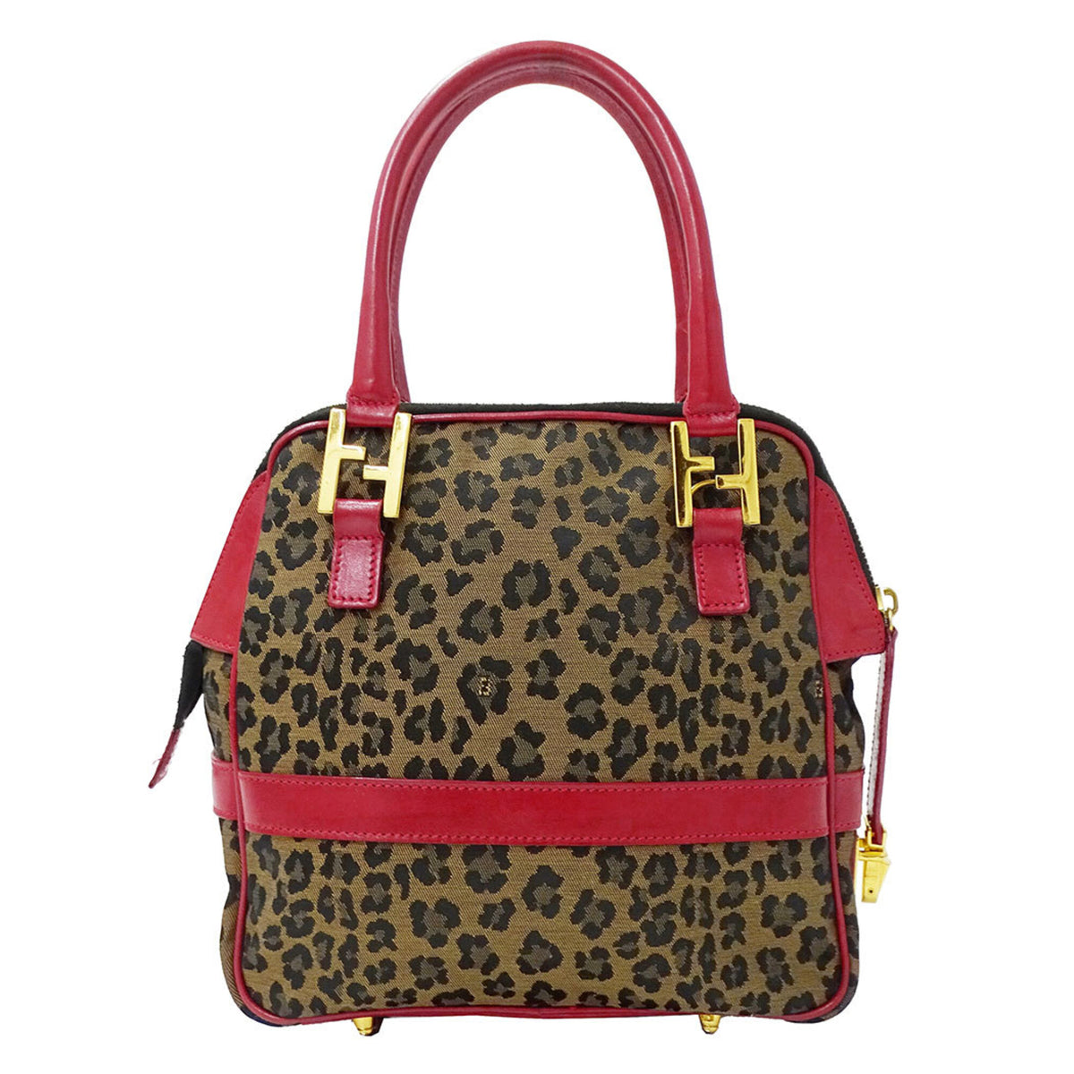 Fendi Red Brown Canvas Leather Handbag Shoulder Bag (Pre-Owned)