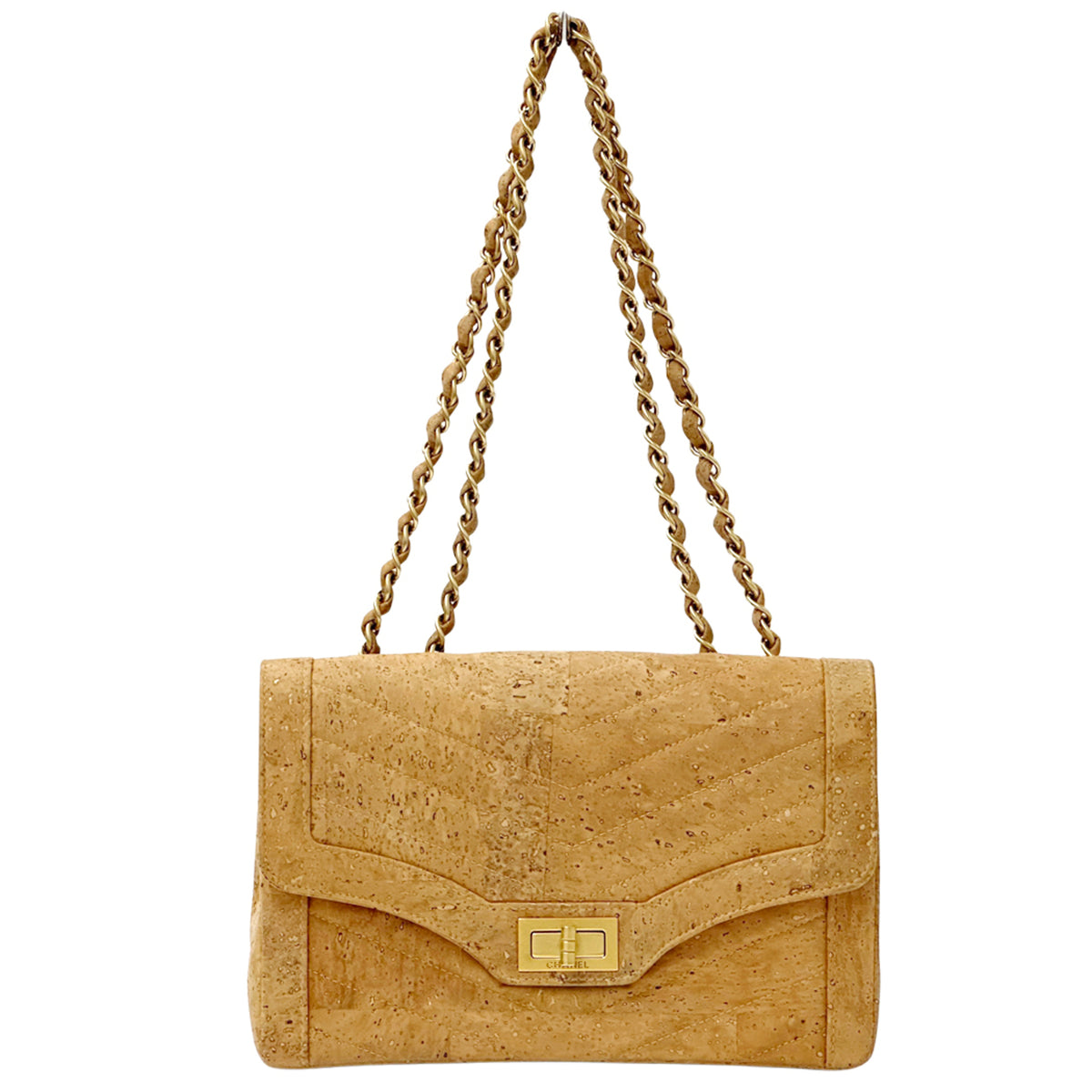 Chanel Beige Gold Leather Handbag Shoulder Bag (Pre-Owned)