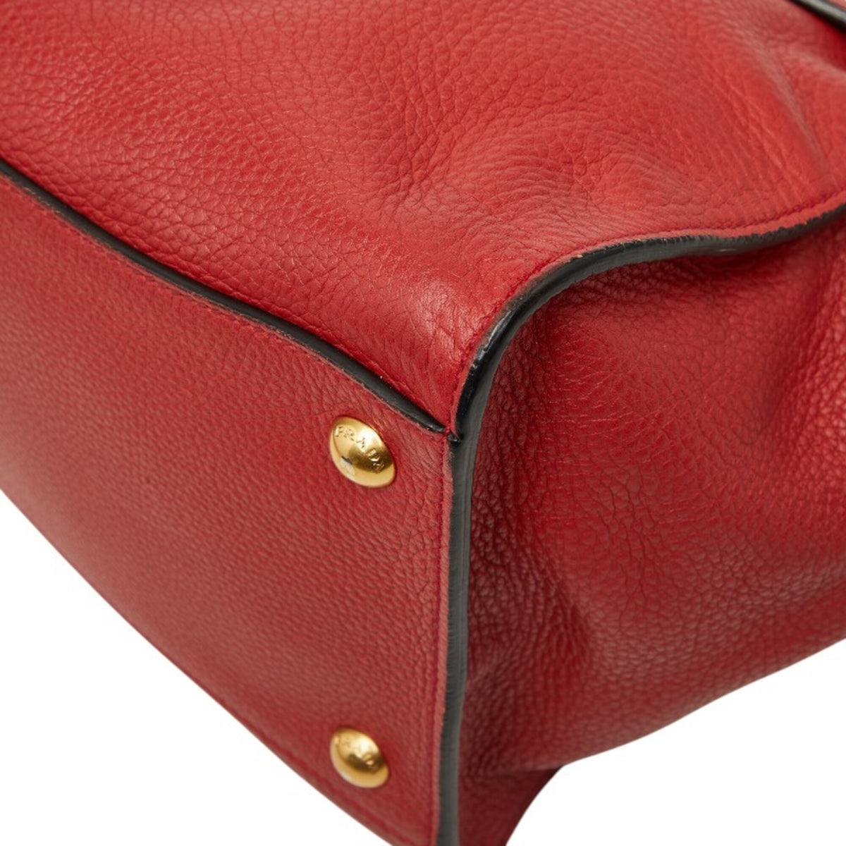 Prada Red Color Leather Handbag Shoulder Bag (Pre-Owned)