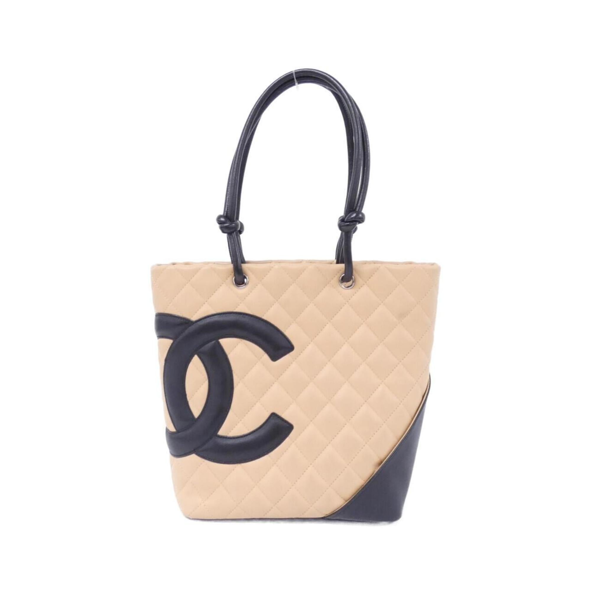 Chanel Beige Black Leather Handbag (Pre-Owned)
