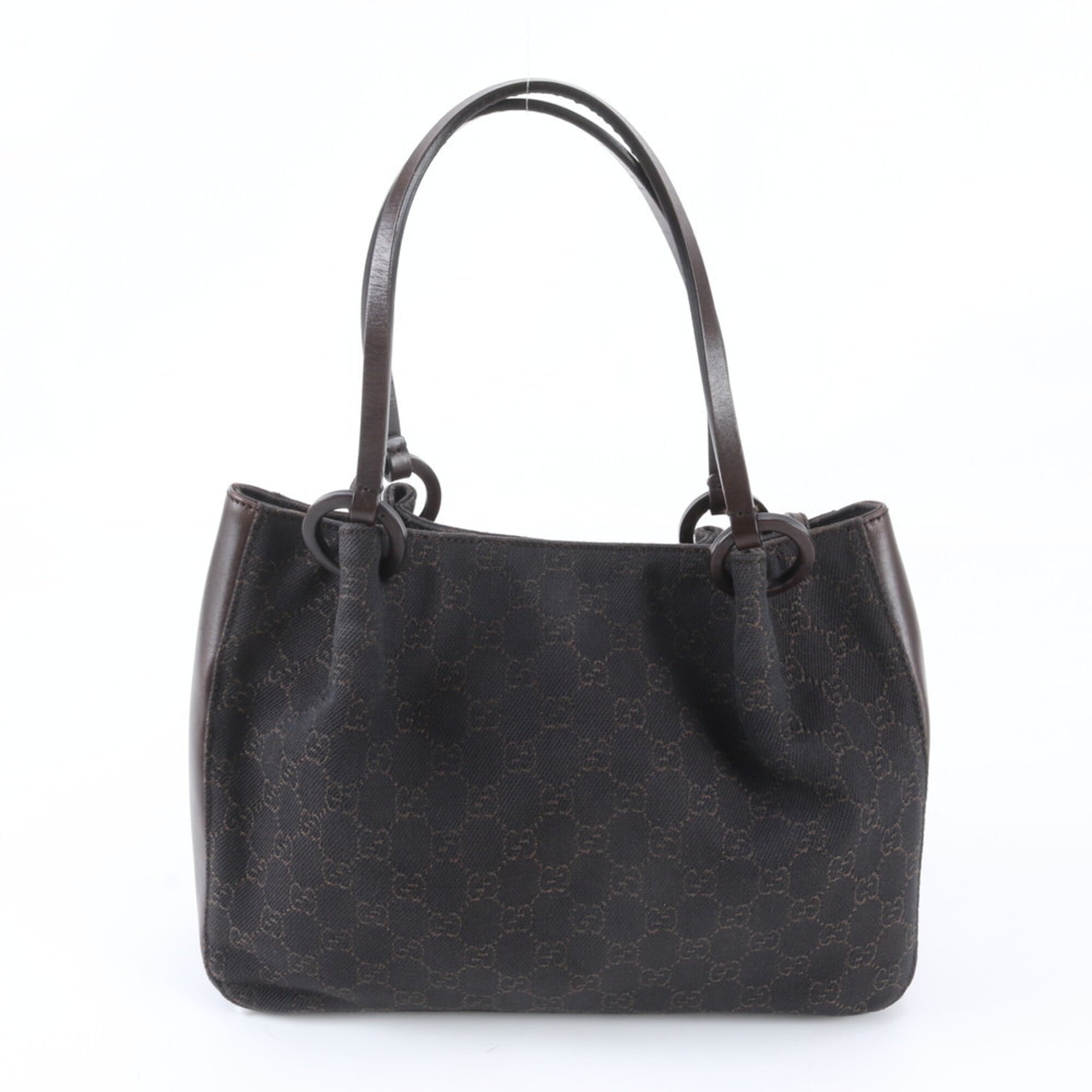 Gucci Brown Leather Canvas Handbag Pouch Tote Bag (Pre-Owned)