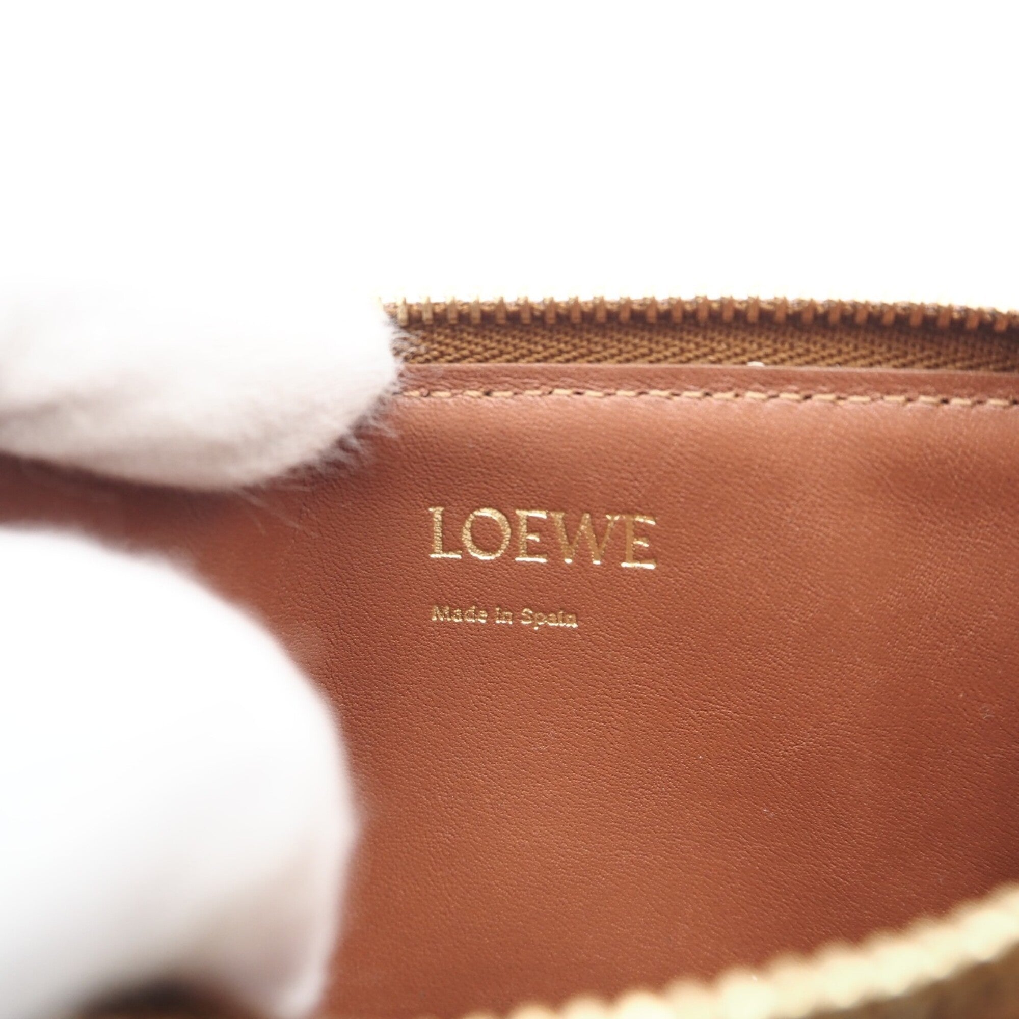 Loewe Brown Cream Canvas Leather Coin Purse/Coin Case (Pre-Owned)