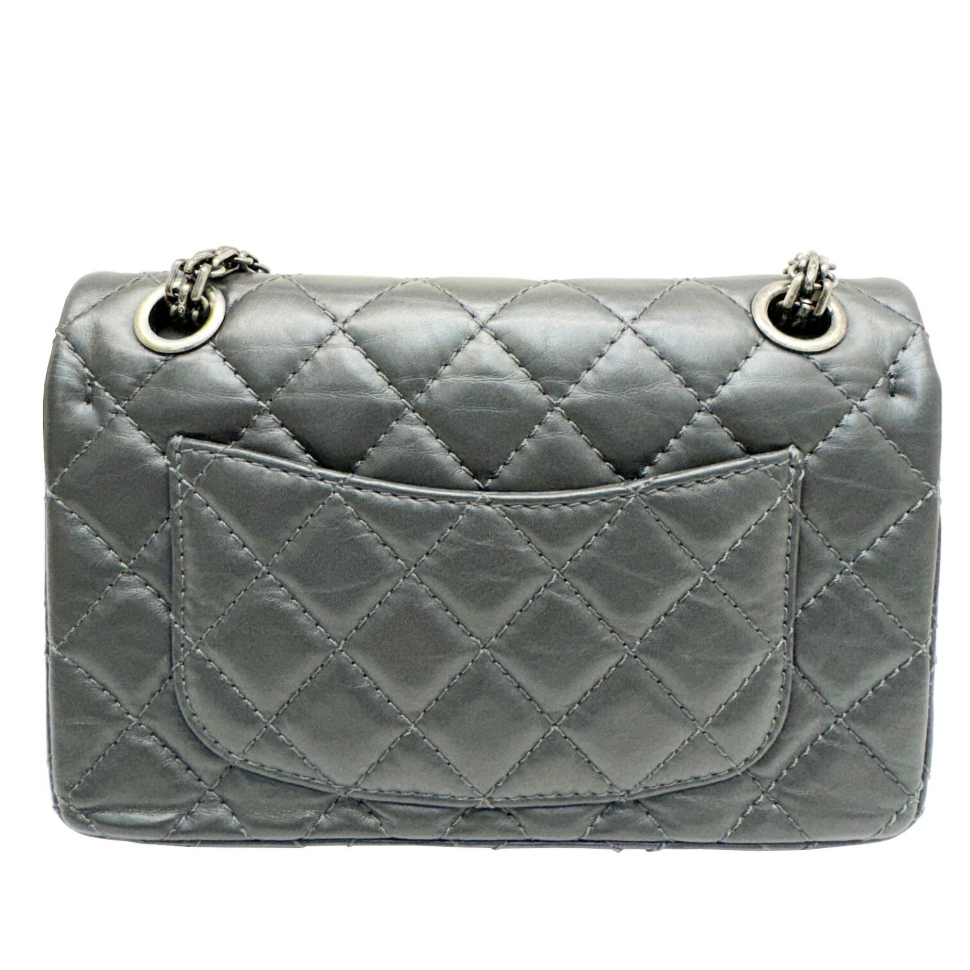 Chanel Dark Gray Leather Shoulder Bag (Pre-Owned)