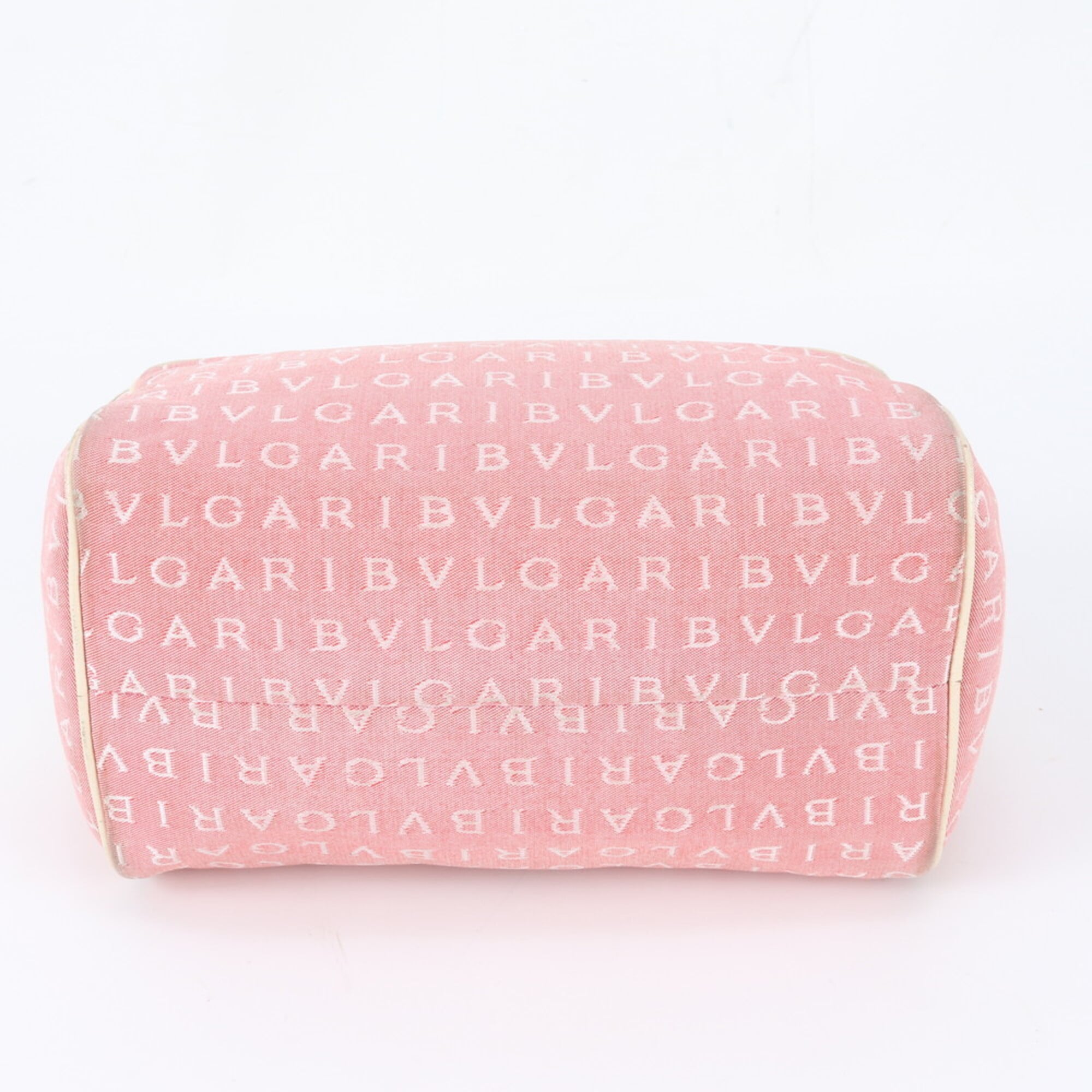 Bvlgari Logomania Beige Pink Canvas Leather Handbag (Pre-Owned)