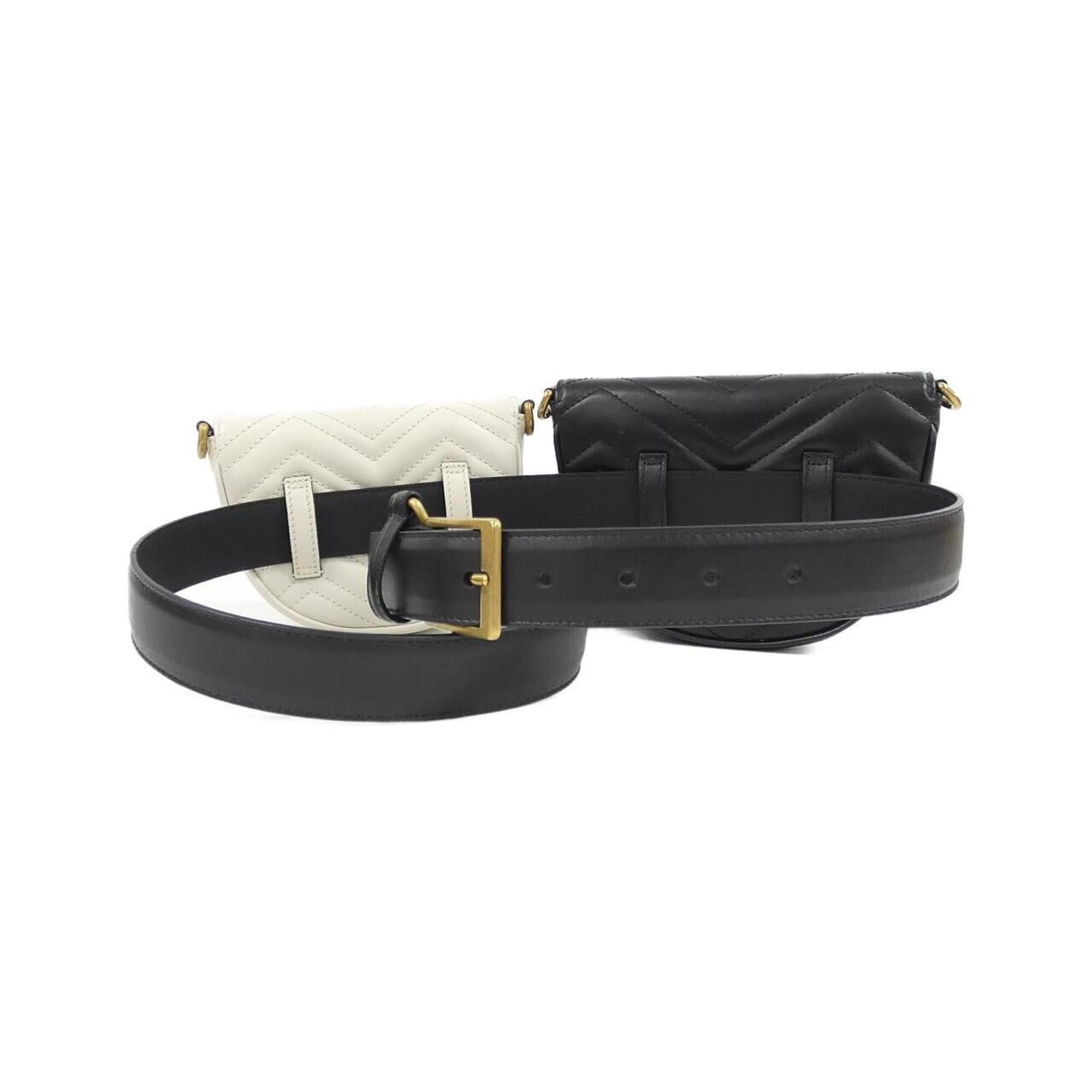 Gucci Gg Marmont Black White Leather Fanny Pack (Pre-Owned)